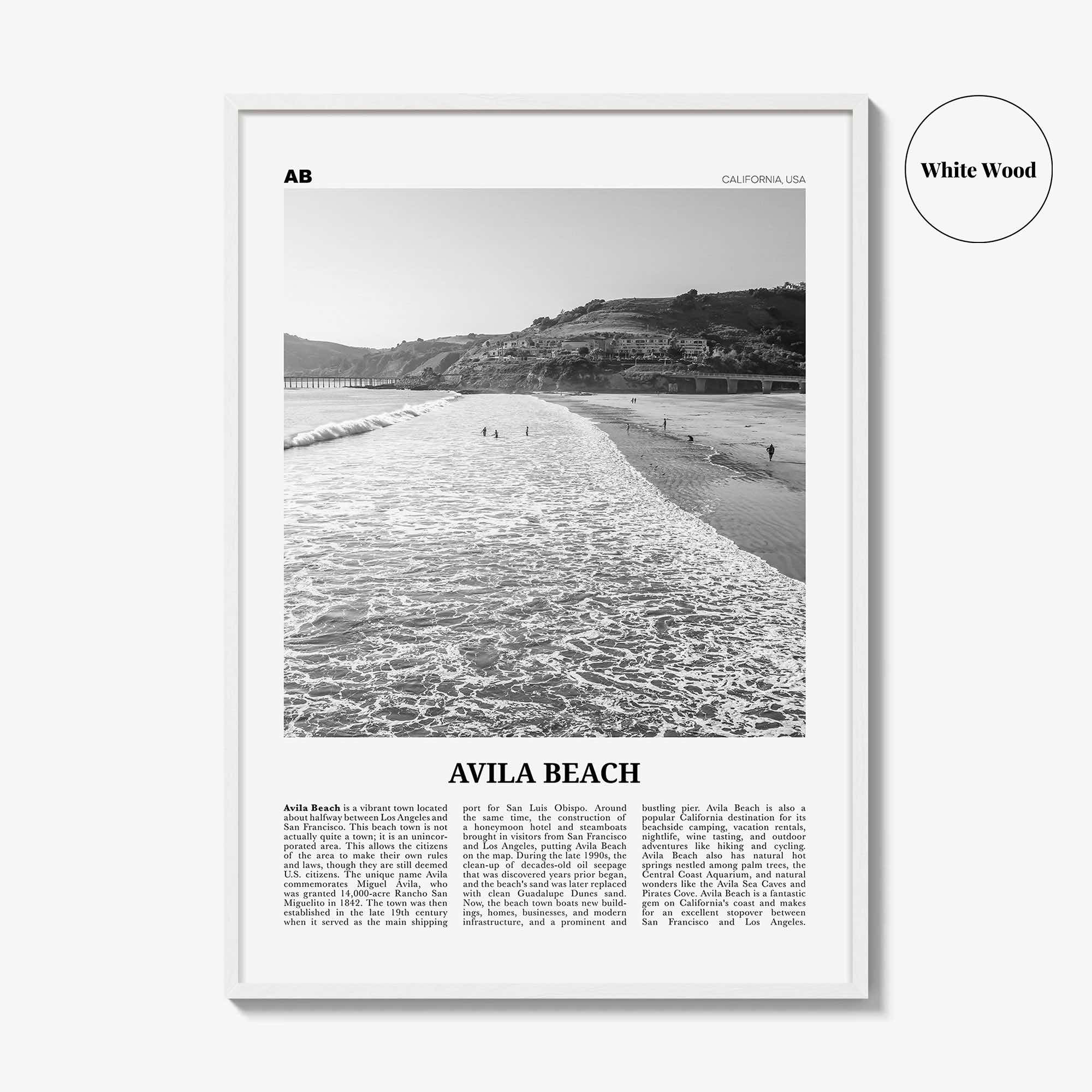 Avila Beach Print Black and White No 1, Avila Beach Wall Art, Avila Beach Poster, Avila Beach Photo, California, USA United States