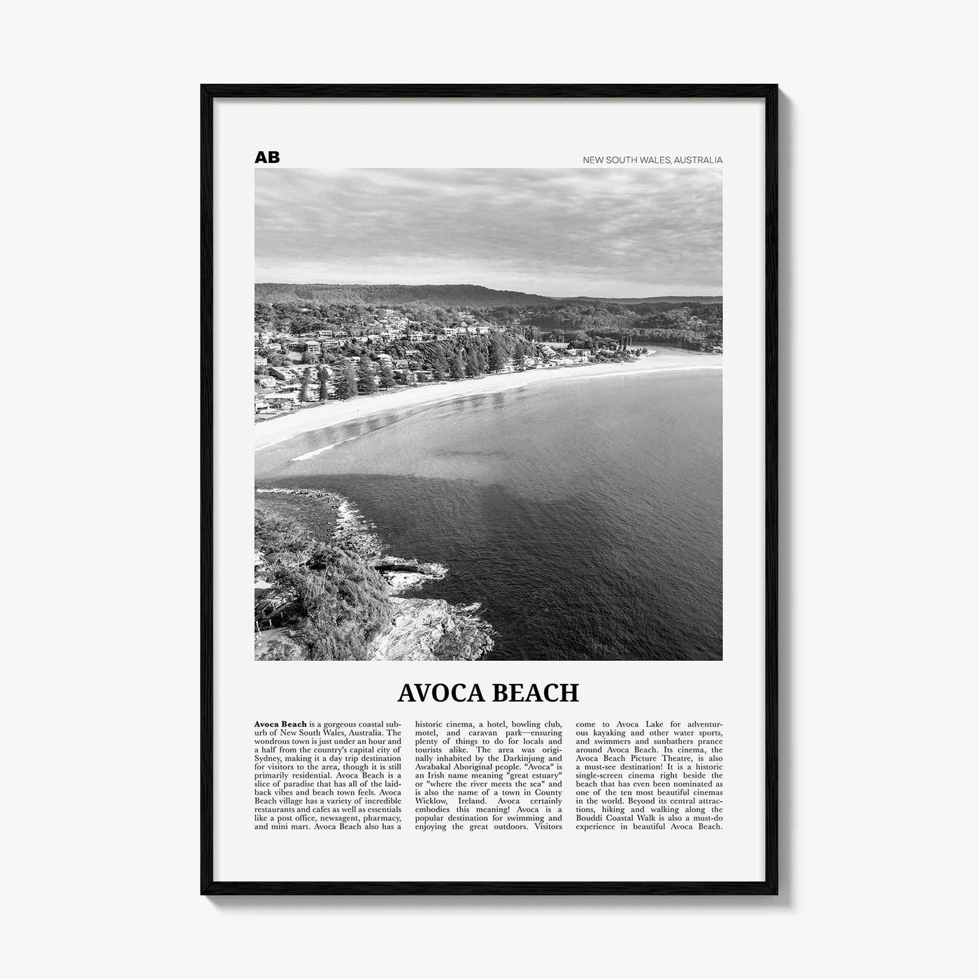 Avoca Beach Print Black and White, Avoca Beach Wall Art, Avoca Beach Poster, Avoca Beach Photo, Avoca Beach Décor, New South Wales Australia