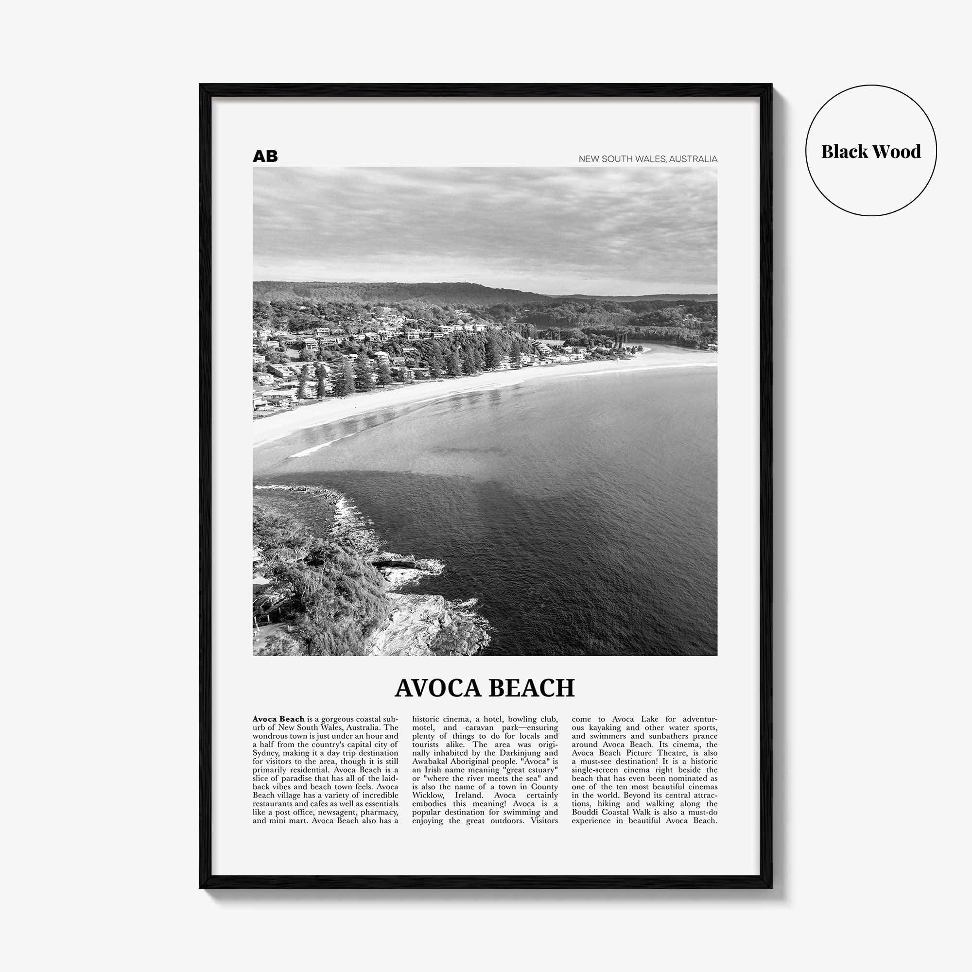 Avoca Beach Print Black and White, Avoca Beach Wall Art, Avoca Beach Poster, Avoca Beach Photo, Avoca Beach Décor, New South Wales Australia