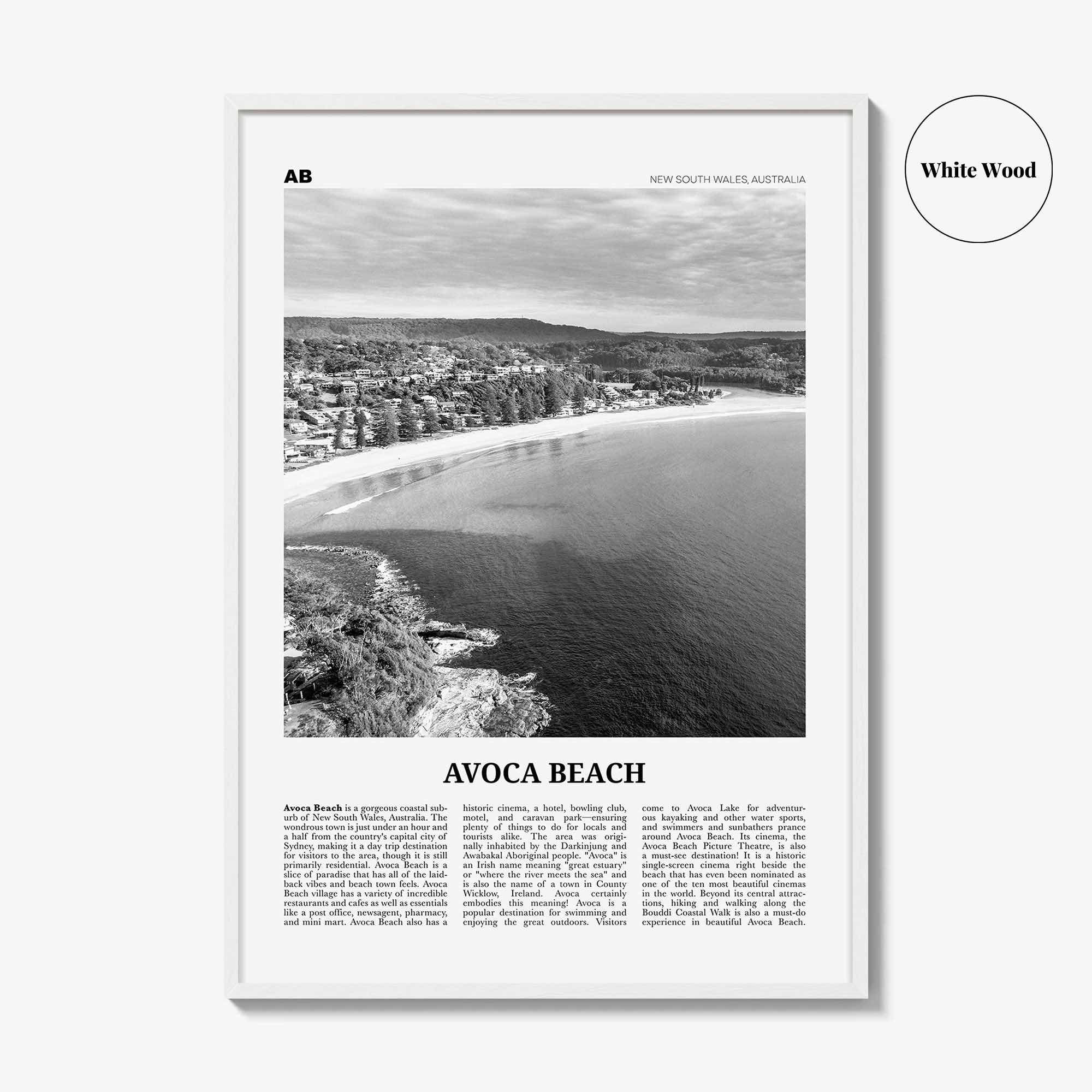 Avoca Beach Print Black and White, Avoca Beach Wall Art, Avoca Beach Poster, Avoca Beach Photo, Avoca Beach Décor, New South Wales Australia