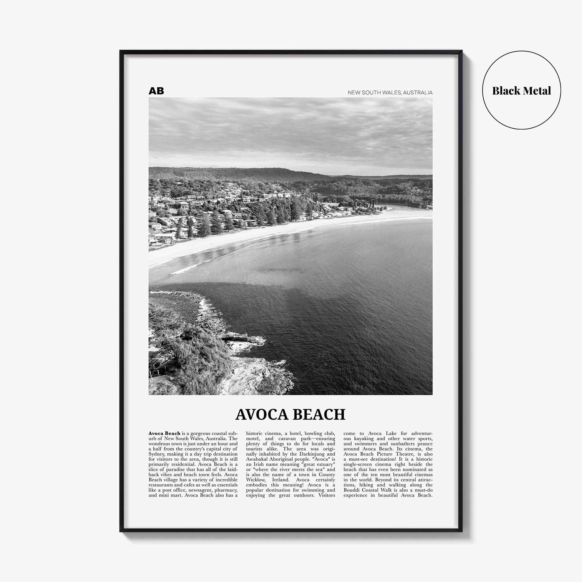 Avoca Beach Print Black and White, Avoca Beach Wall Art, Avoca Beach Poster, Avoca Beach Photo, Avoca Beach Décor, New South Wales Australia
