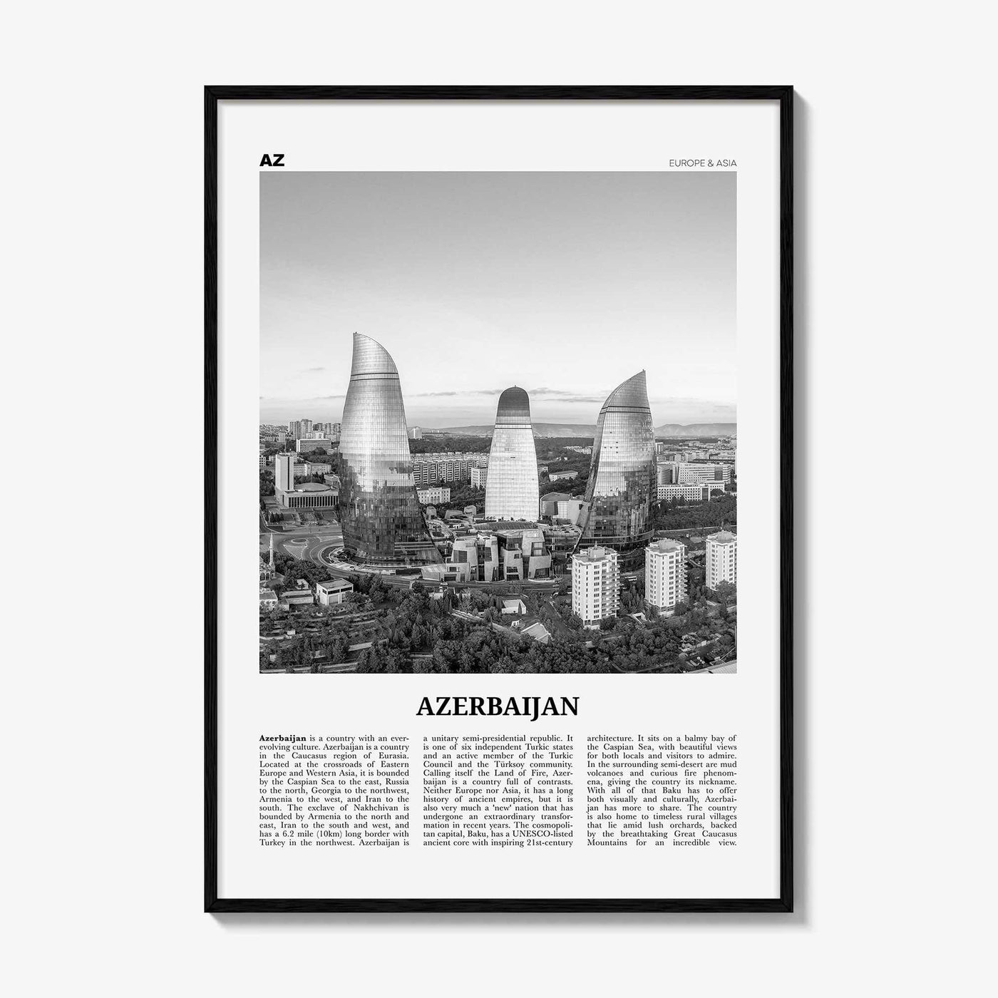 Azerbaijan Print Black and White, Azerbaijan Wall Art, Azerbaijan Poster, Azerbaijan Photo, Azerbaijan Wall Decor, Azərbaycan, Baku, Asia