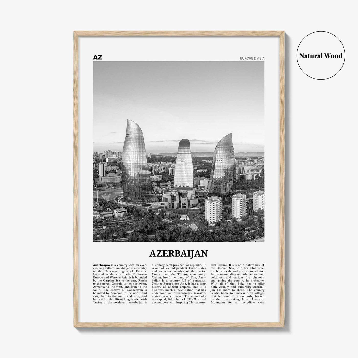Azerbaijan Print Black and White, Azerbaijan Wall Art, Azerbaijan Poster, Azerbaijan Photo, Azerbaijan Wall Decor, Azərbaycan, Baku, Asia
