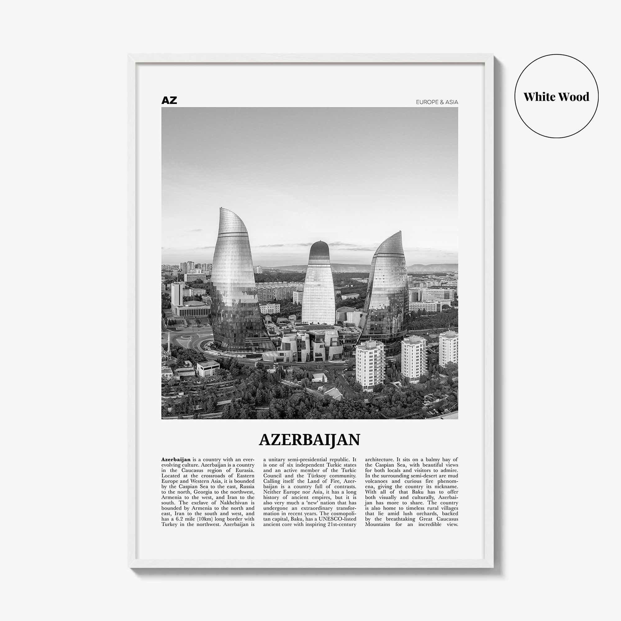 Azerbaijan Print Black and White, Azerbaijan Wall Art, Azerbaijan Poster, Azerbaijan Photo, Azerbaijan Wall Decor, Azərbaycan, Baku, Asia