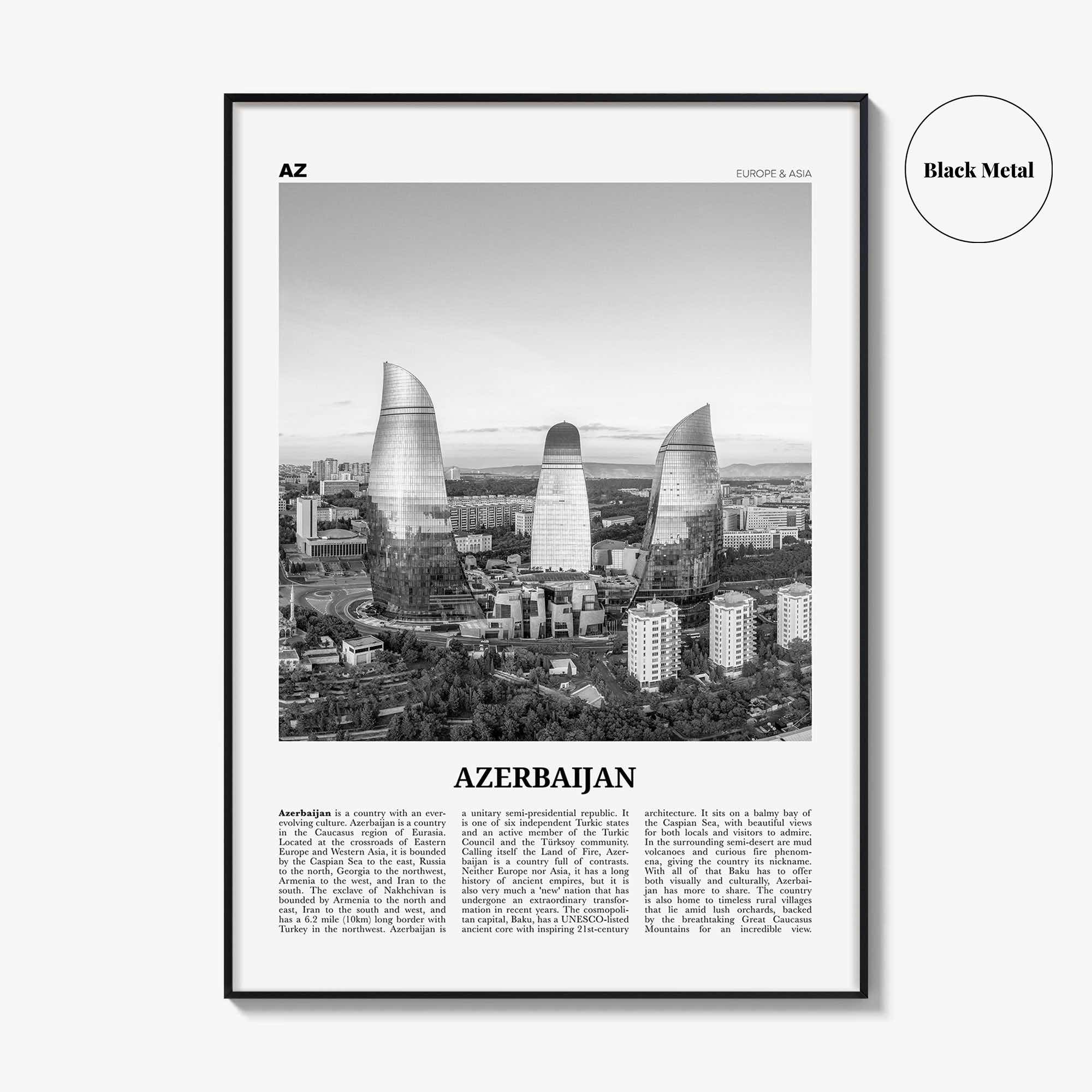 Azerbaijan Print Black and White, Azerbaijan Wall Art, Azerbaijan Poster, Azerbaijan Photo, Azerbaijan Wall Decor, Azərbaycan, Baku, Asia