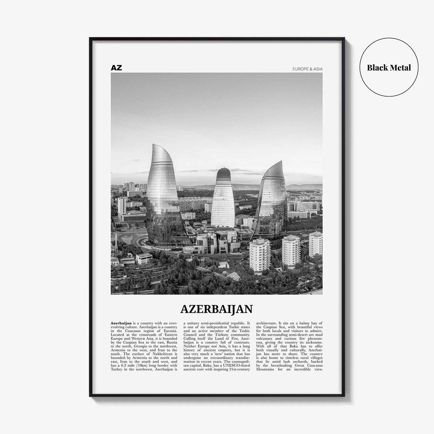 Azerbaijan Print Black and White, Azerbaijan Wall Art, Azerbaijan Poster, Azerbaijan Photo, Azerbaijan Wall Decor, Azərbaycan, Baku, Asia