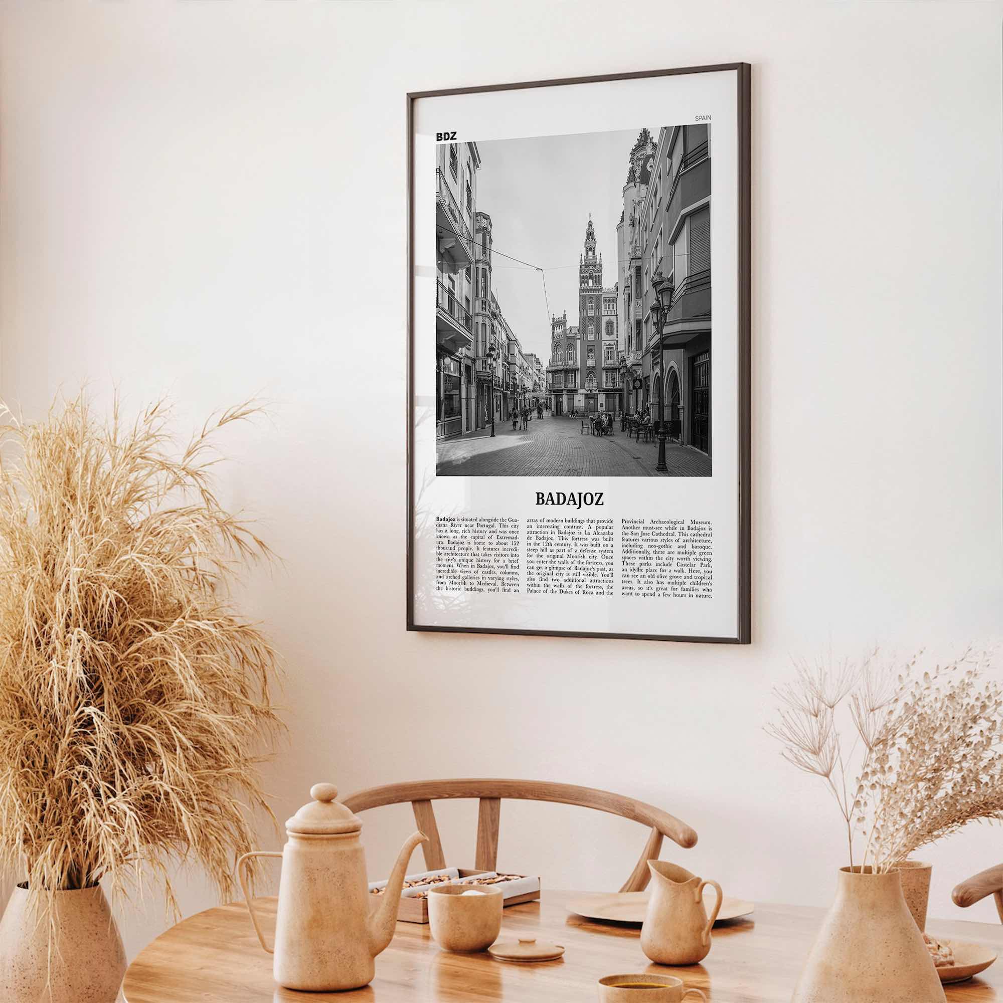 Badajoz Print Black and White, Badajoz Wall Art, Badajoz Poster, Badajoz Photo, Badajoz Wall Décor, Badajoz Map, Spain