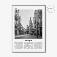 Badajoz Print Black and White, Badajoz Wall Art, Badajoz Poster, Badajoz Photo, Badajoz Wall Décor, Badajoz Map, Spain