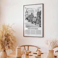 Baden Wurttemberg Print Black and White No 1, Baden-Wurttemberg Wall Art, Baden-Wurttemberg Poster, Baden-Wurttemberg Photo, Wurttemberg Map
