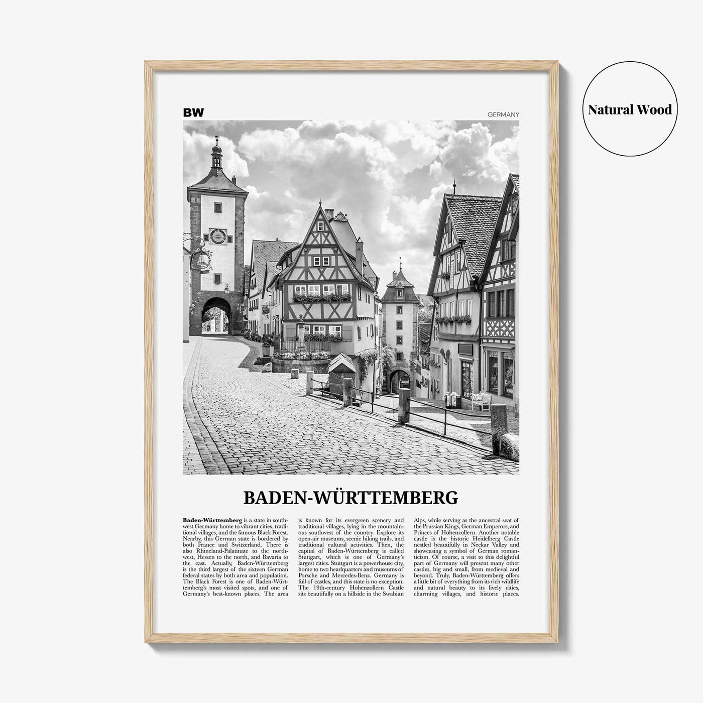 Baden Wurttemberg Print Black and White No 1, Baden-Wurttemberg Wall Art, Baden-Wurttemberg Poster, Baden-Wurttemberg Photo, Wurttemberg Map