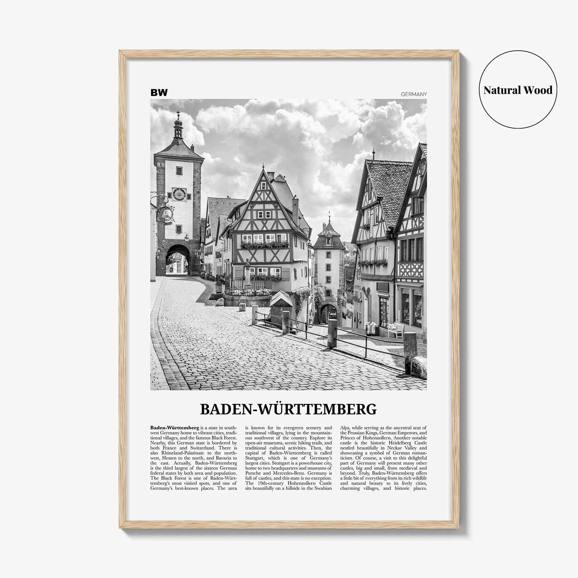 Baden Wurttemberg Print Black and White No 1, Baden-Wurttemberg Wall Art, Baden-Wurttemberg Poster, Baden-Wurttemberg Photo, Wurttemberg Map