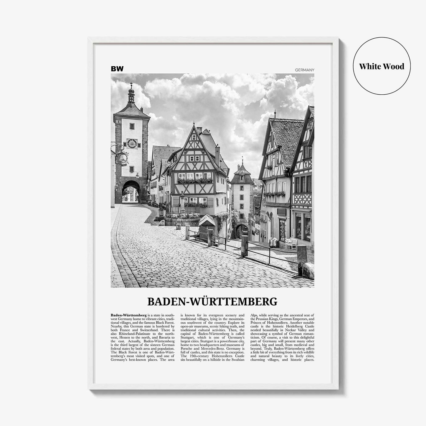 Baden Wurttemberg Print Black and White No 1, Baden-Wurttemberg Wall Art, Baden-Wurttemberg Poster, Baden-Wurttemberg Photo, Wurttemberg Map