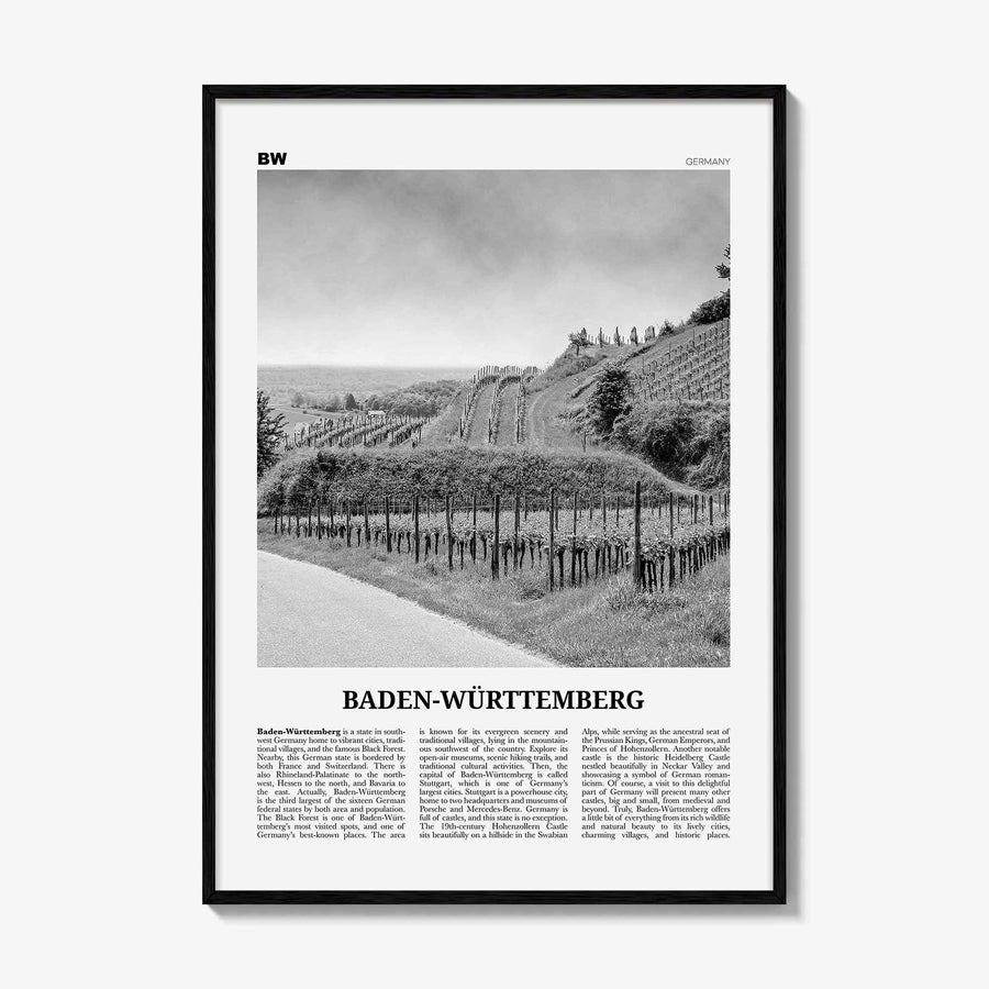 Baden Wurttemberg Print Black and White No 2, Baden-Wurttemberg Wall Art, Baden-Wurttemberg Poster, Baden-Wurttemberg Photo, Wurttemberg Map