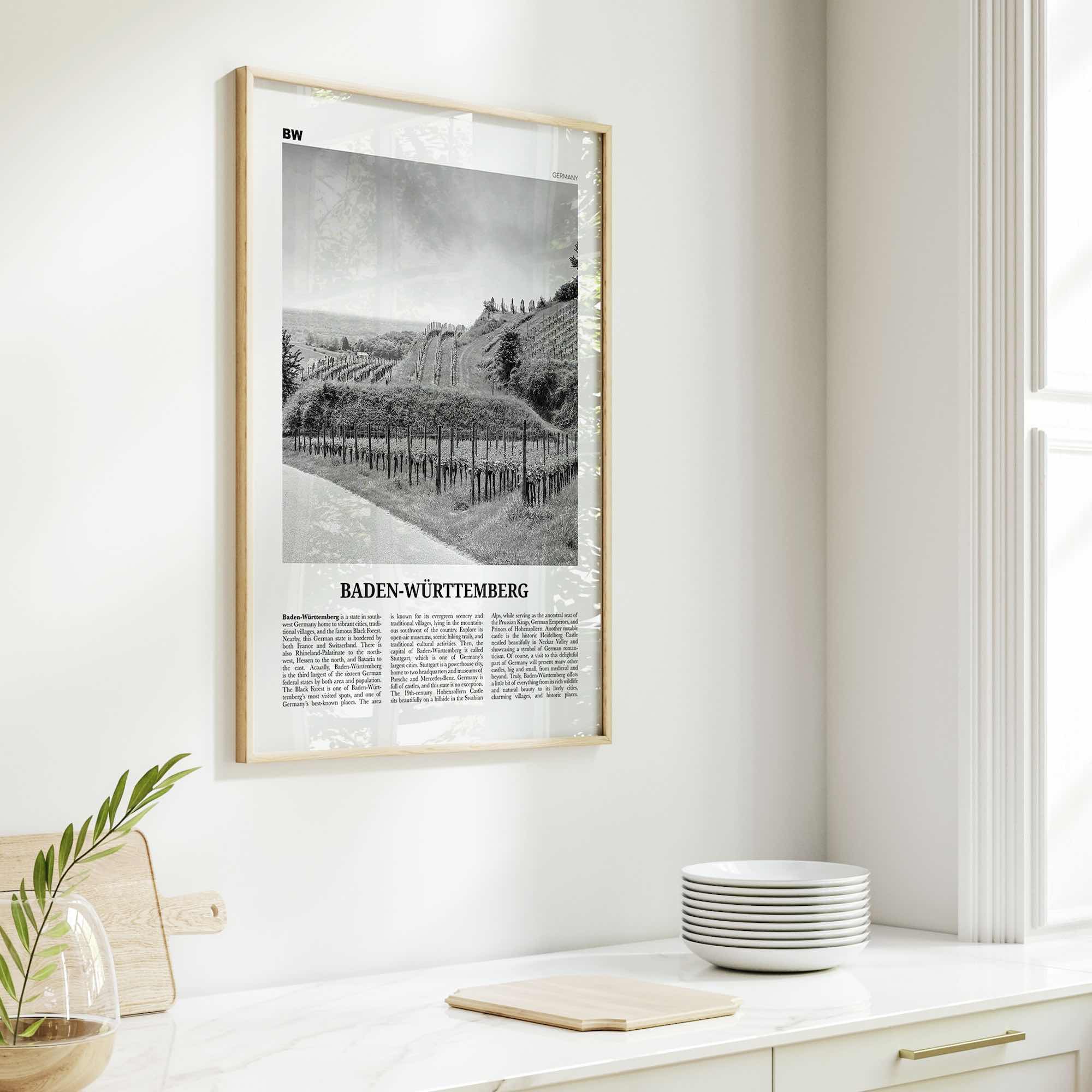 Baden Wurttemberg Print Black and White No 2, Baden-Wurttemberg Wall Art, Baden-Wurttemberg Poster, Baden-Wurttemberg Photo, Wurttemberg Map