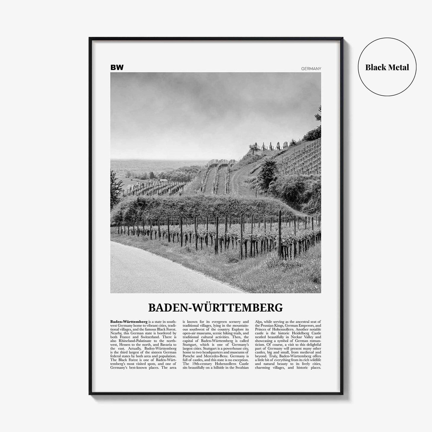 Baden Wurttemberg Print Black and White No 2, Baden-Wurttemberg Wall Art, Baden-Wurttemberg Poster, Baden-Wurttemberg Photo, Wurttemberg Map