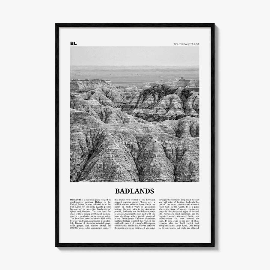 Badlands National Park Print Black and White, Badlands Wall Art, Badlands Poster, Badlands Photo, South Dakota, USA, United States
