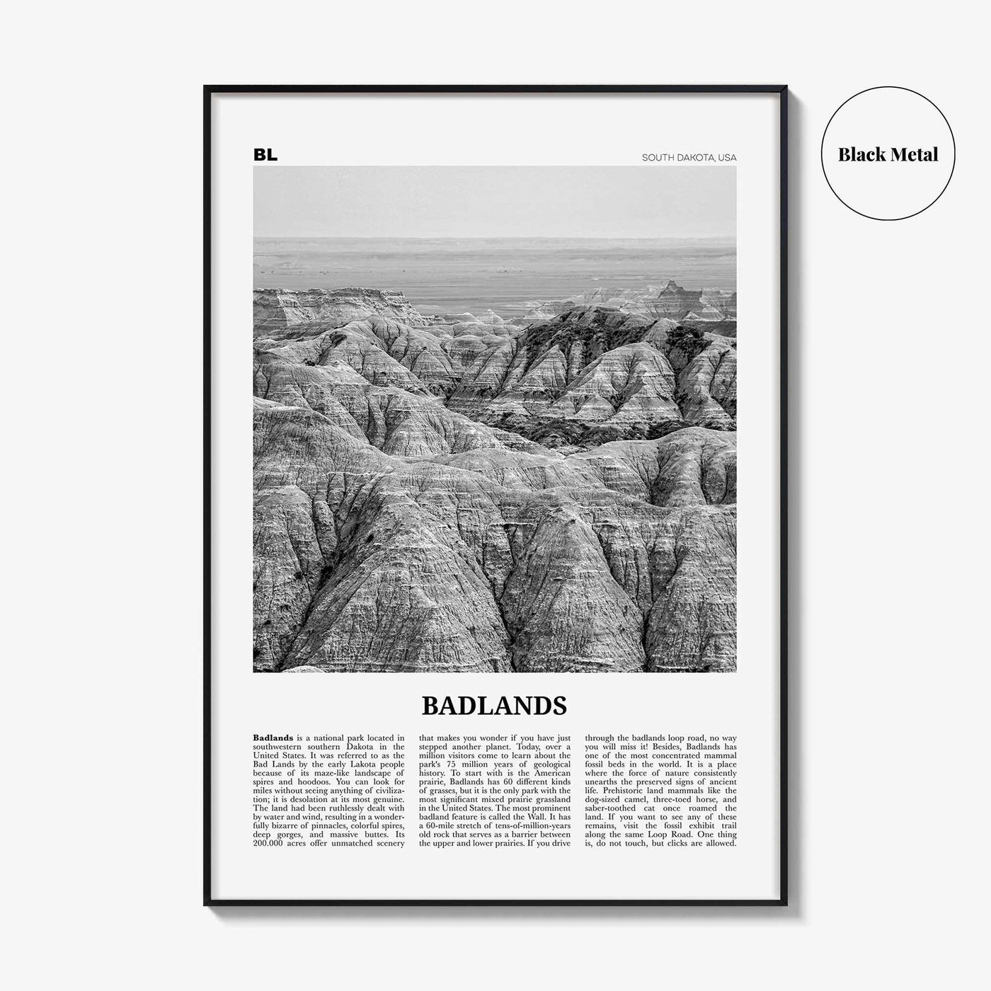 Badlands National Park Print Black and White, Badlands Wall Art, Badlands Poster, Badlands Photo, South Dakota, USA, United States