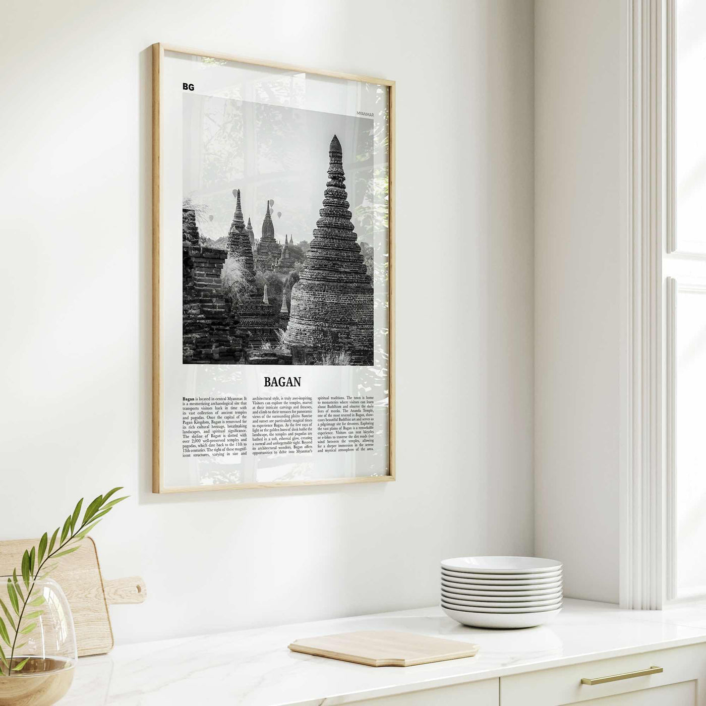 Bagan Print Black and White, Bagan Wall Art, Bagan Poster, Bagan Photo, Bagan Wall Décor, Bagan Map, Myanmar, Burma