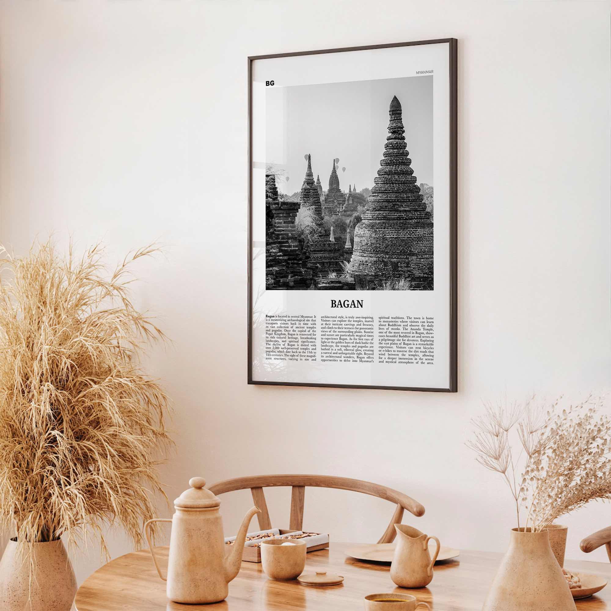 Bagan Print Black and White, Bagan Wall Art, Bagan Poster, Bagan Photo, Bagan Wall Décor, Bagan Map, Myanmar, Burma