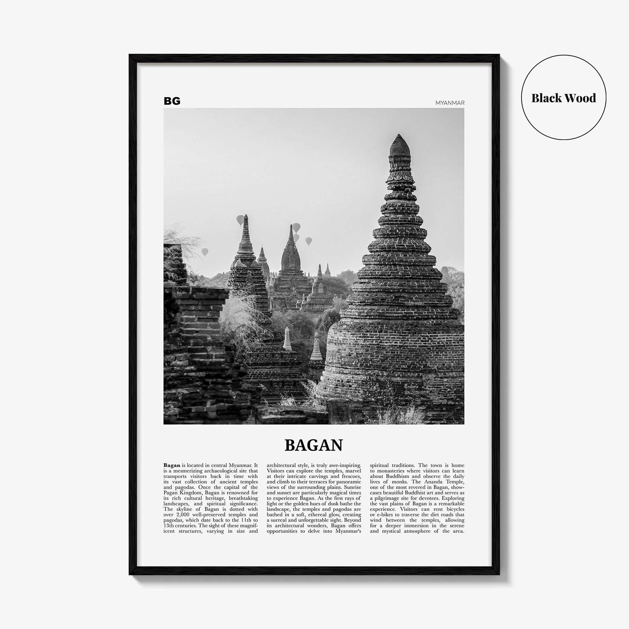 Bagan Print Black and White, Bagan Wall Art, Bagan Poster, Bagan Photo, Bagan Wall Décor, Bagan Map, Myanmar, Burma