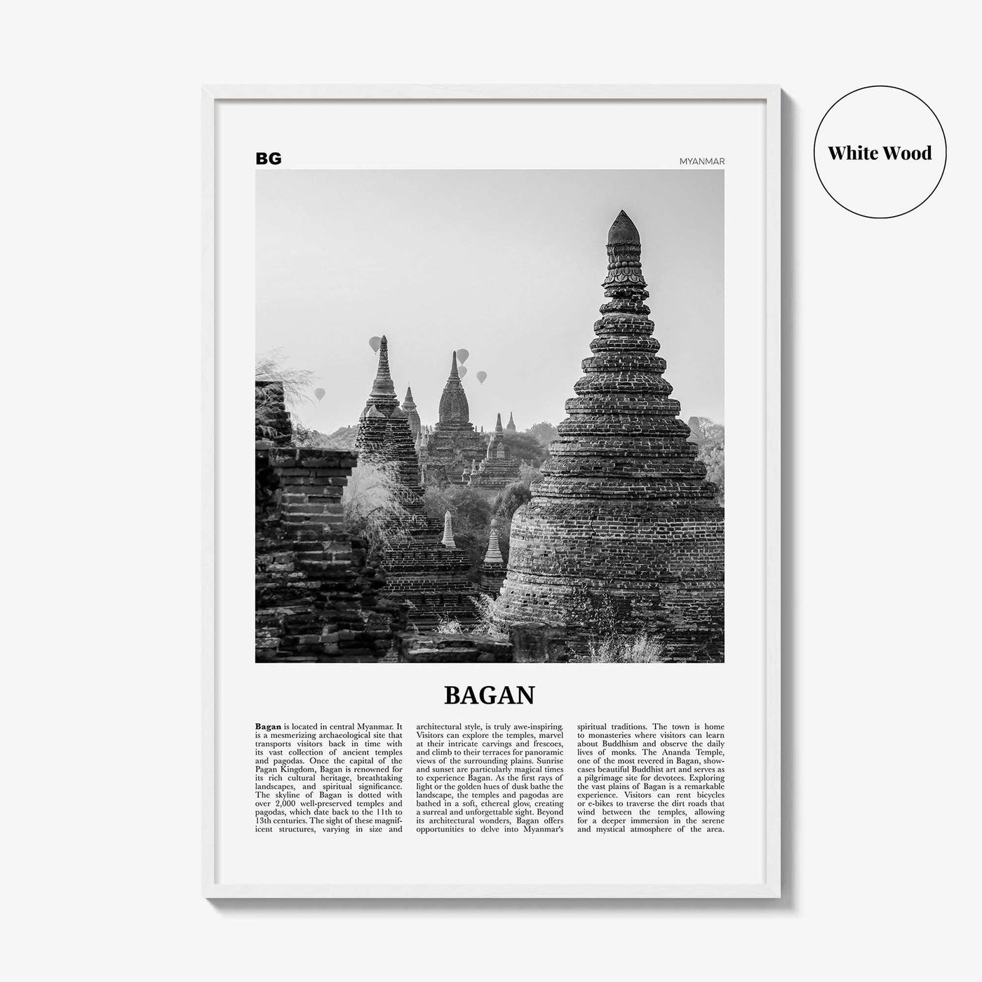 Bagan Print Black and White, Bagan Wall Art, Bagan Poster, Bagan Photo, Bagan Wall Décor, Bagan Map, Myanmar, Burma