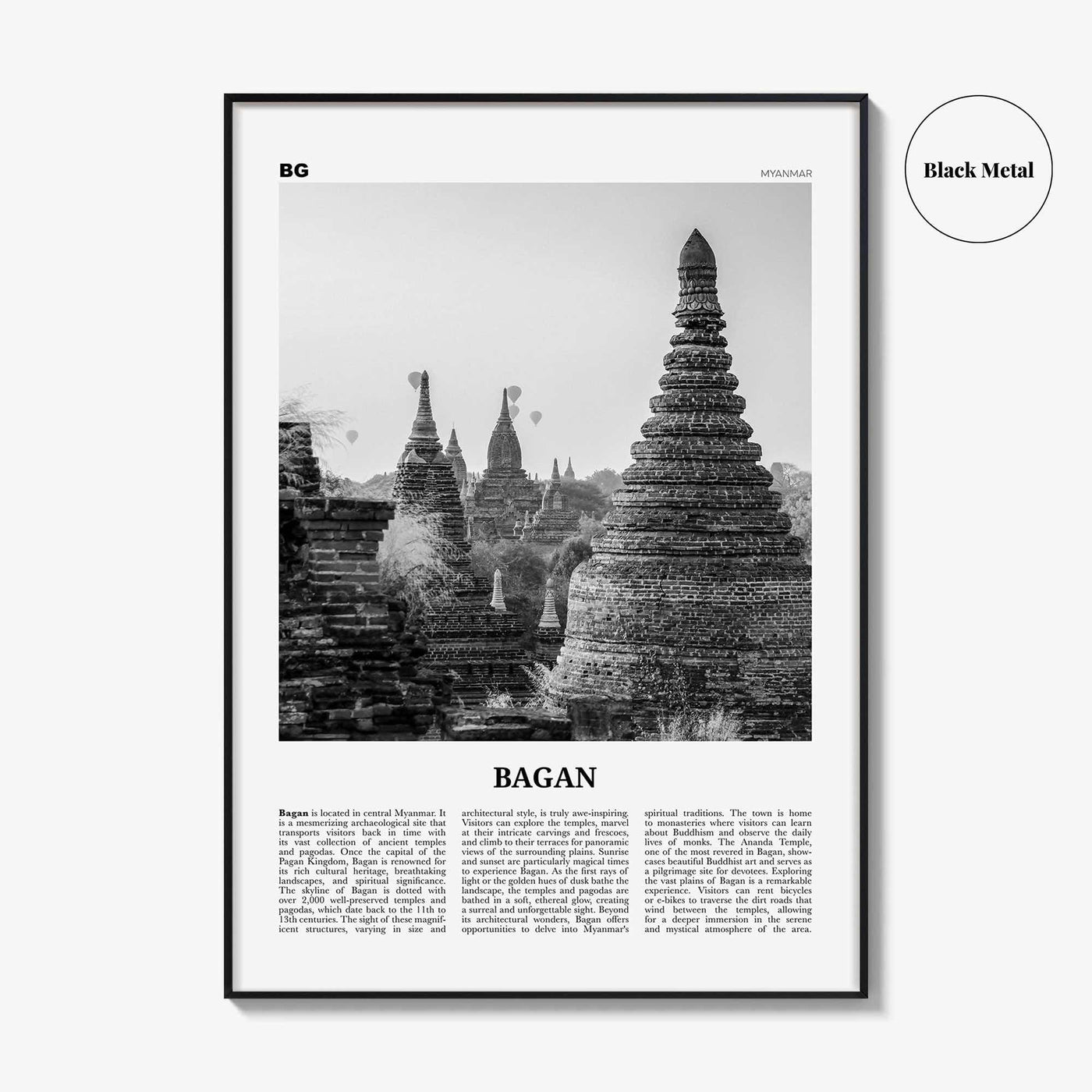 Bagan Print Black and White, Bagan Wall Art, Bagan Poster, Bagan Photo, Bagan Wall Décor, Bagan Map, Myanmar, Burma