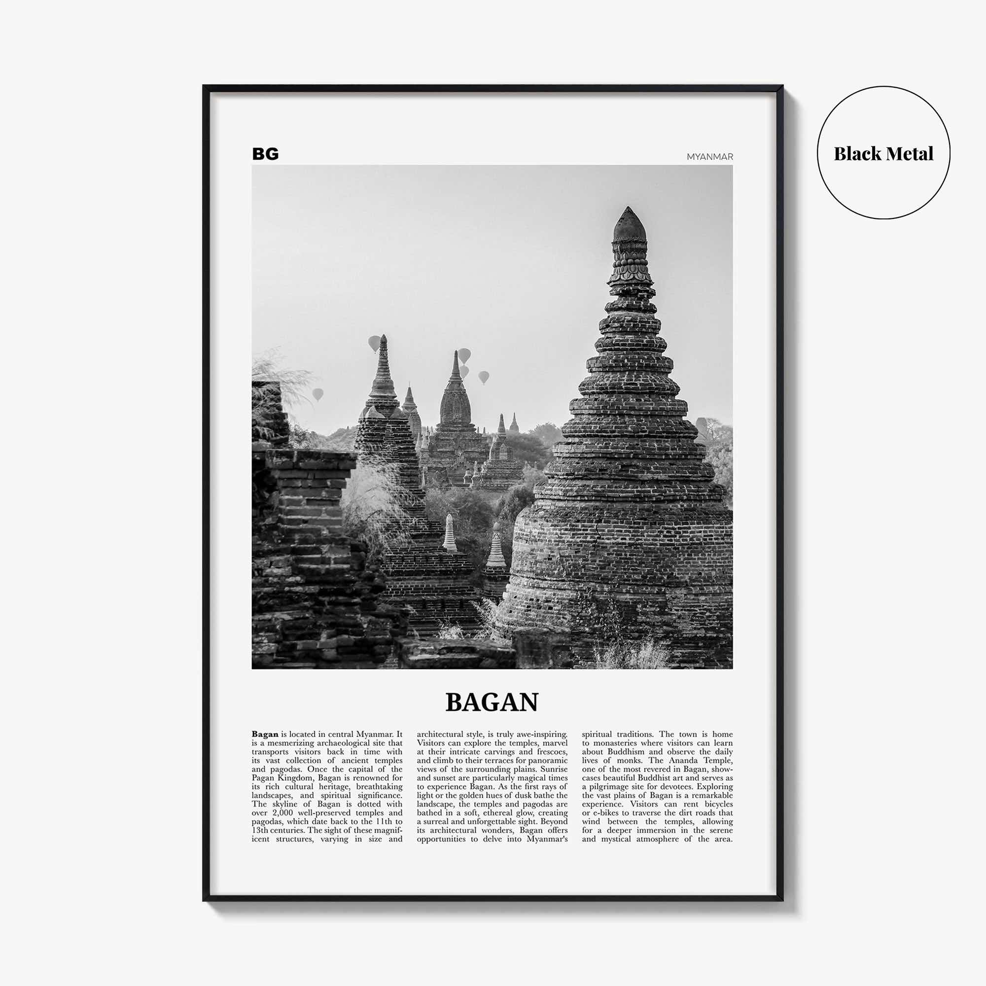 Bagan Print Black and White, Bagan Wall Art, Bagan Poster, Bagan Photo, Bagan Wall Décor, Bagan Map, Myanmar, Burma