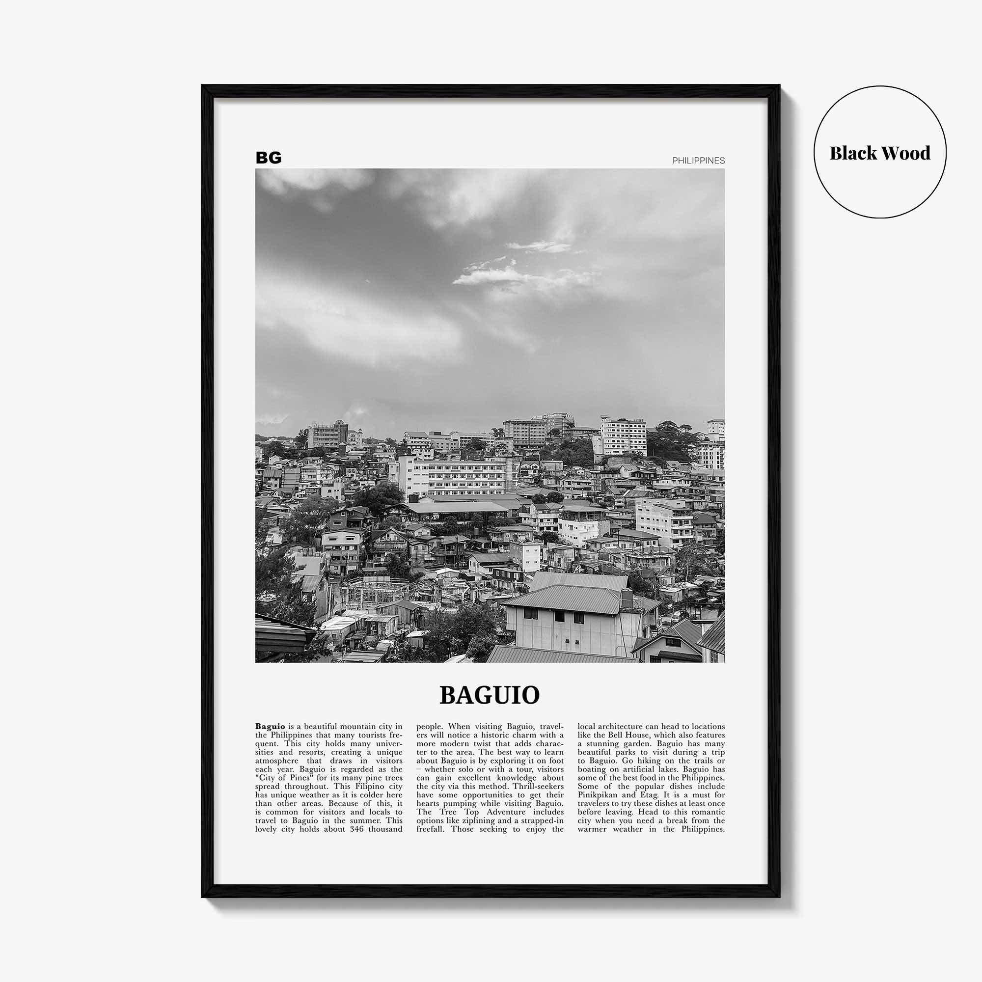 Baguio Print Black and White, Baguio Wall Art, Baguio Poster, Baguio Photo, Baguio Wall Décor, Baguio Map, Philippines