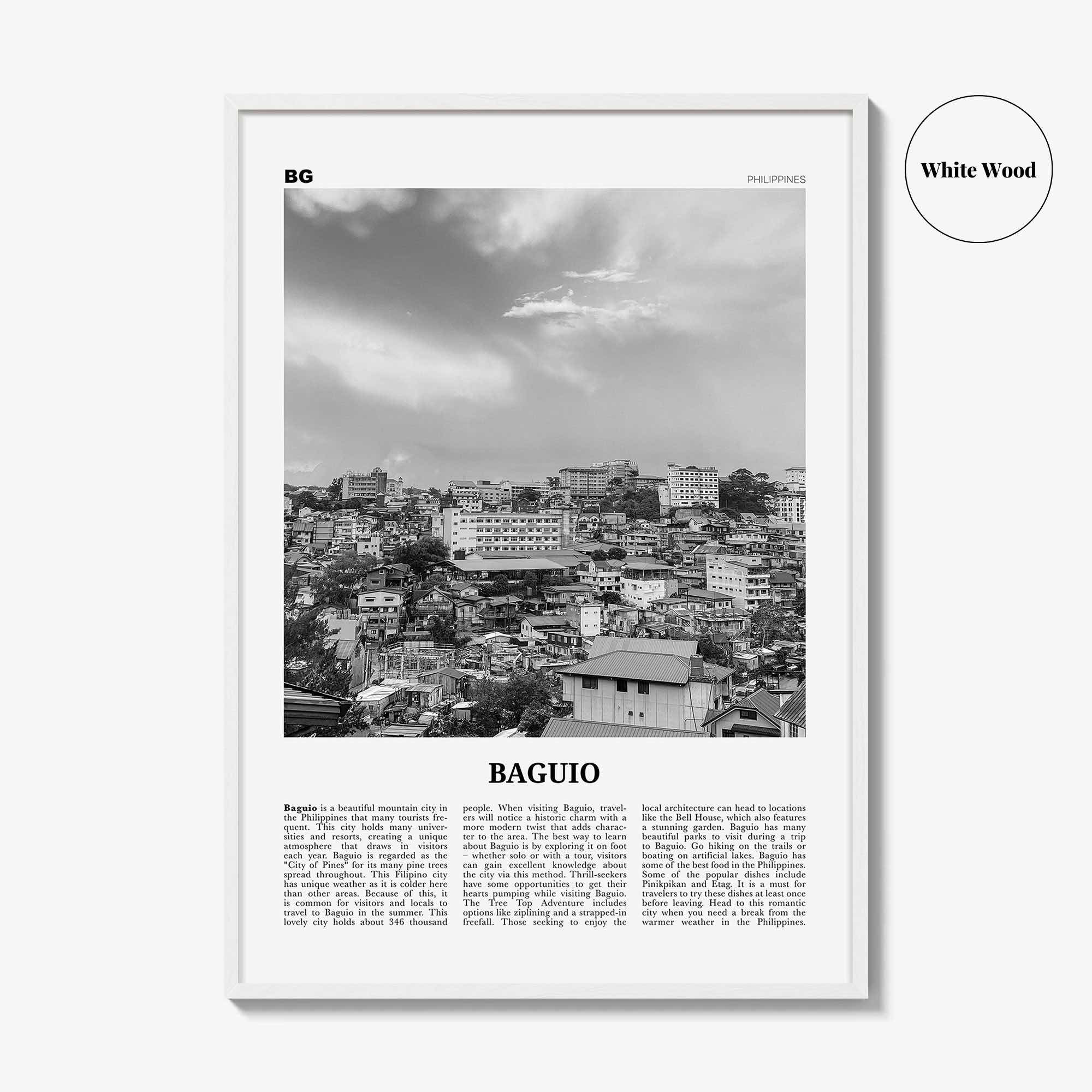 Baguio Print Black and White, Baguio Wall Art, Baguio Poster, Baguio Photo, Baguio Wall Décor, Baguio Map, Philippines