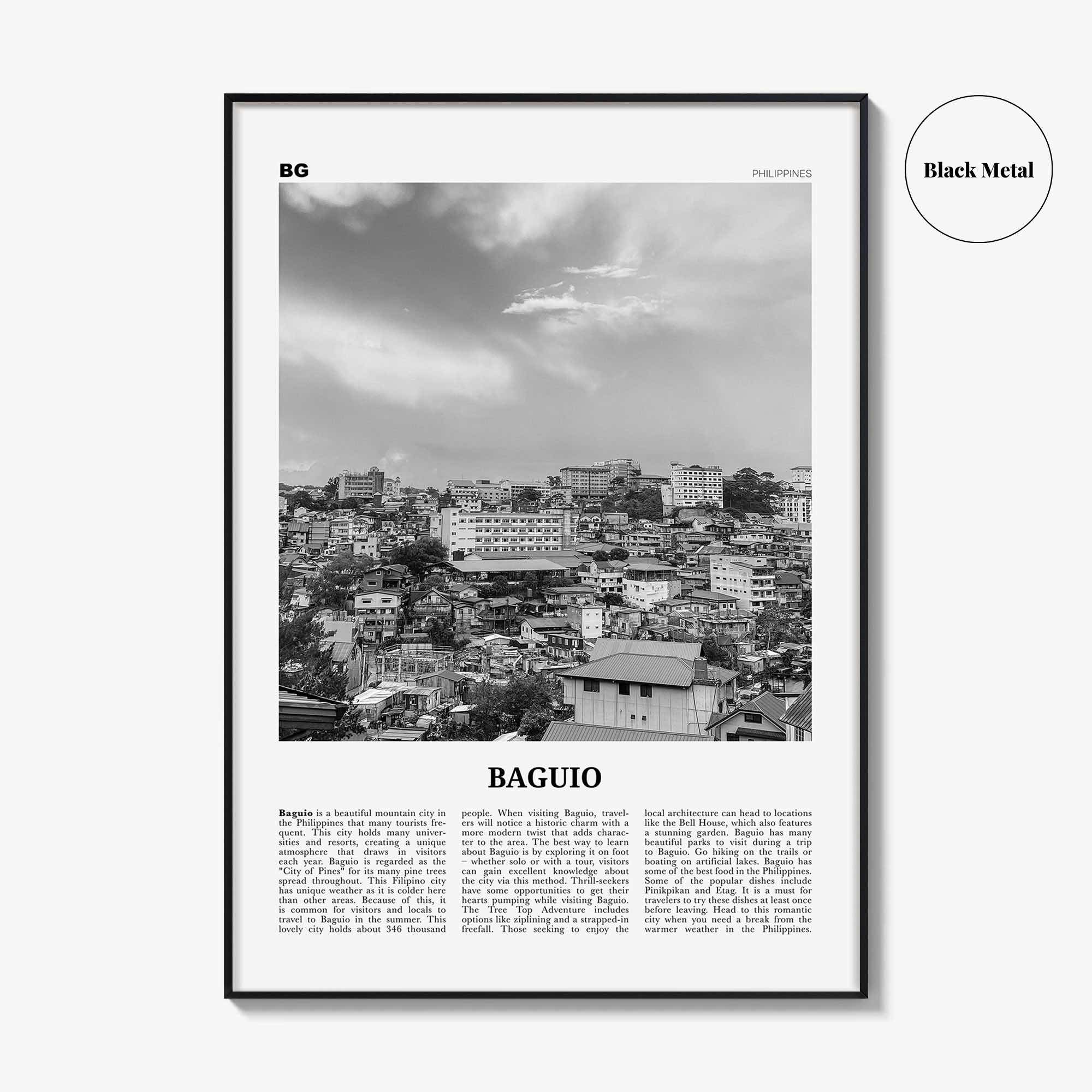 Baguio Print Black and White, Baguio Wall Art, Baguio Poster, Baguio Photo, Baguio Wall Décor, Baguio Map, Philippines