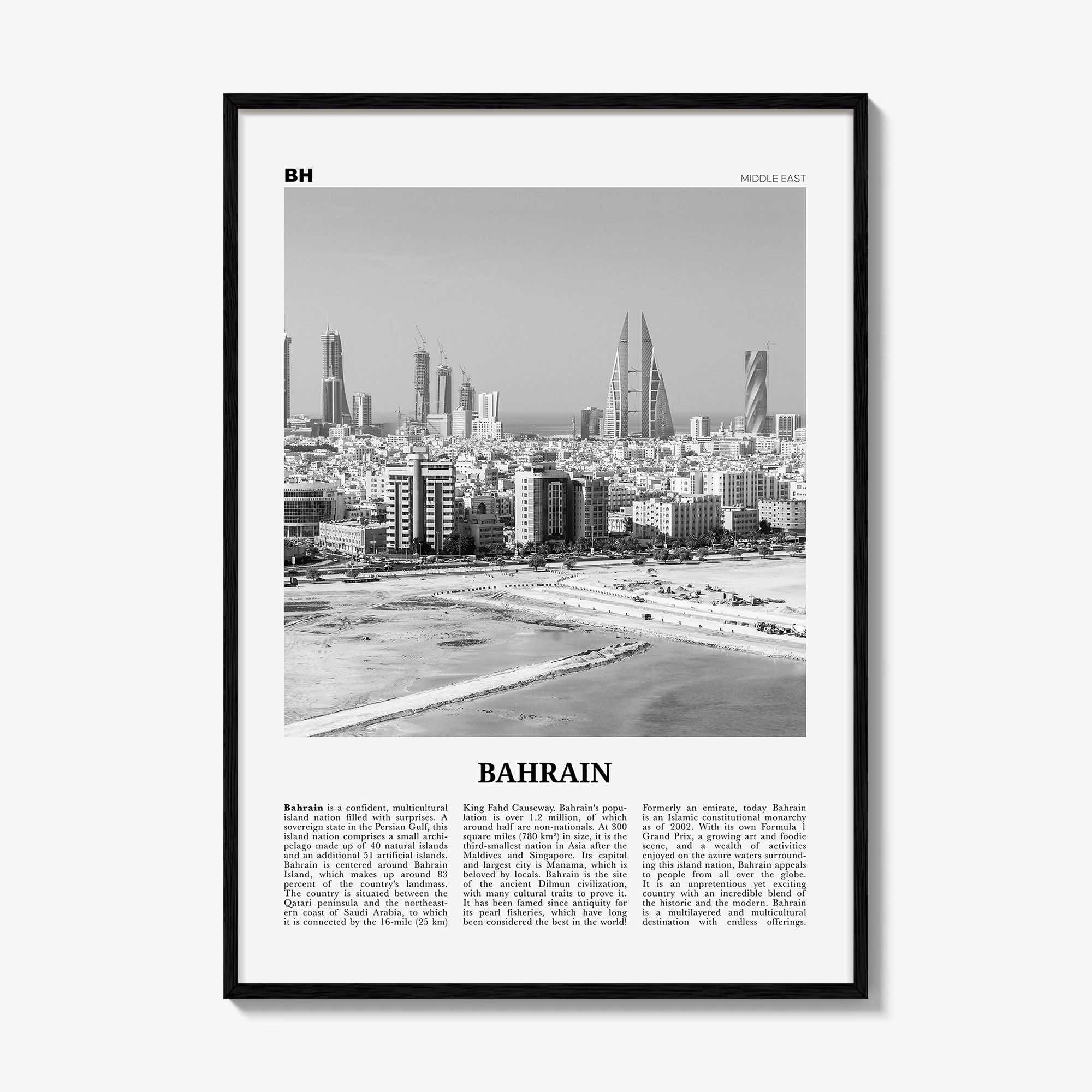 Bahrain Print Black and White, Bahrain Wall Art, Bahrain Poster, Bahrain Photo, Bahrain Wall Decor, Country Art Print