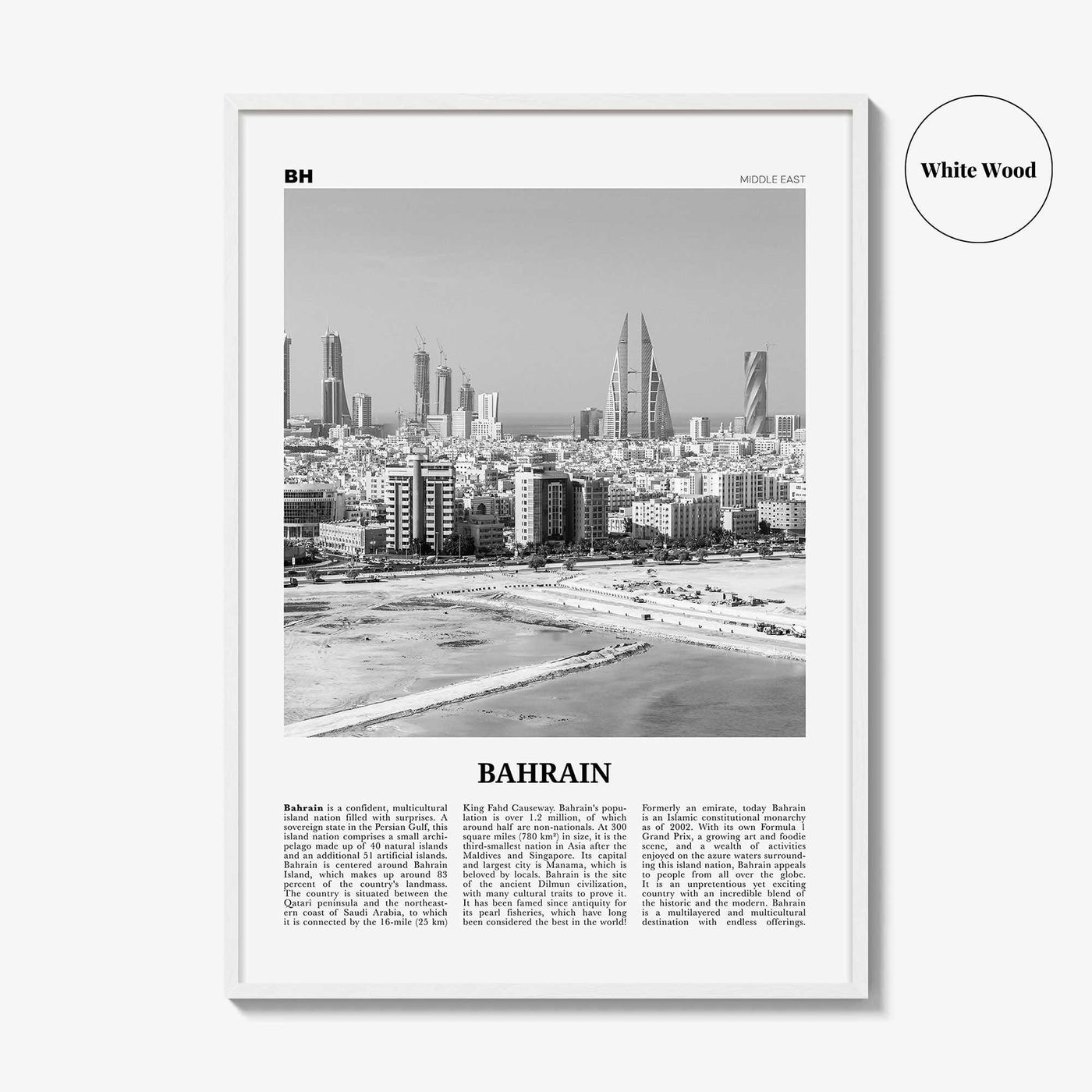 Bahrain Print Black and White, Bahrain Wall Art, Bahrain Poster, Bahrain Photo, Bahrain Wall Decor, Country Art Print
