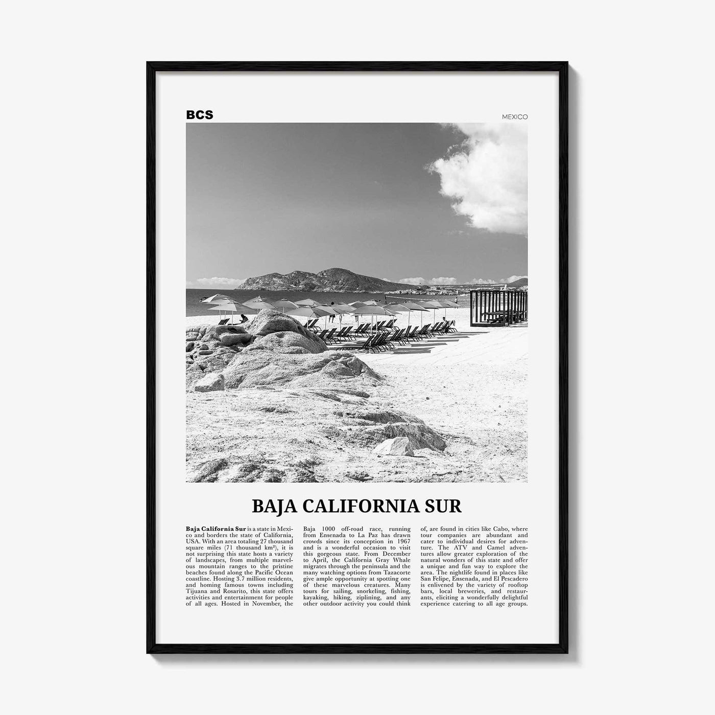 Baja California Sur Print Black and White, Baja California Sur Wall Art, Baja California Sur Poster, Baja California Sur Photo, Mexico