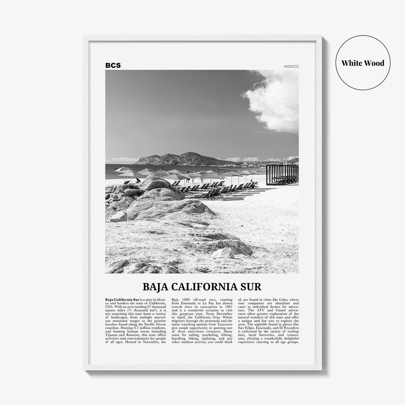 Baja California Sur Print Black and White, Baja California Sur Wall Art, Baja California Sur Poster, Baja California Sur Photo, Mexico