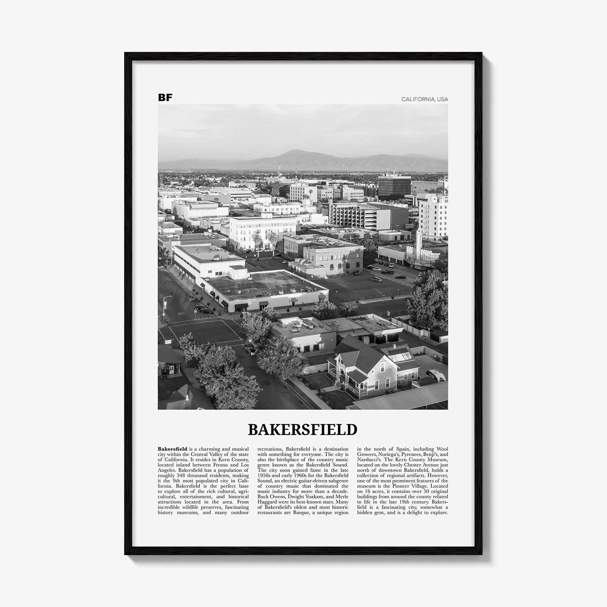 Bakersfield Print Black and White, Bakersfield Wall Art, Bakersfield Poster, Bakersfield Photo, Bakersfield Wall Decor, California, USA