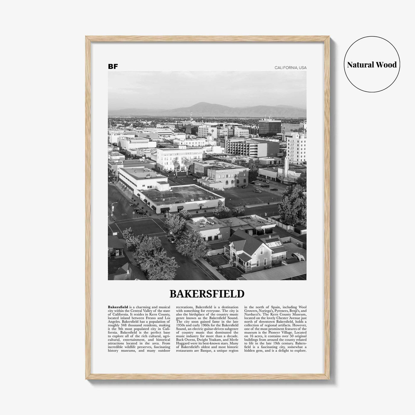 Bakersfield Print Black and White, Bakersfield Wall Art, Bakersfield Poster, Bakersfield Photo, Bakersfield Wall Decor, California, USA