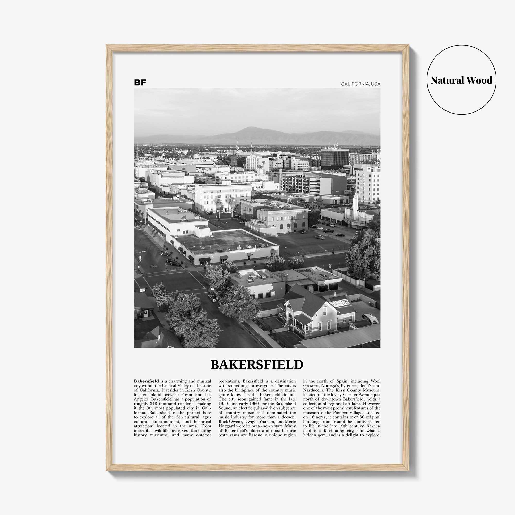 Bakersfield Print Black and White, Bakersfield Wall Art, Bakersfield Poster, Bakersfield Photo, Bakersfield Wall Decor, California, USA