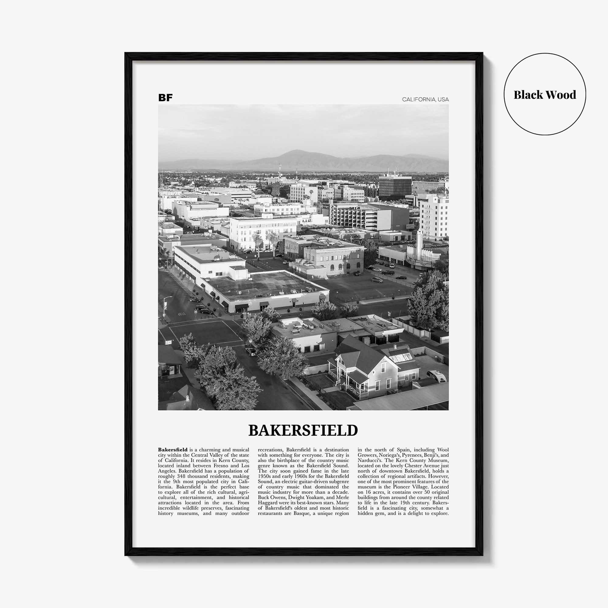 Bakersfield Print Black and White, Bakersfield Wall Art, Bakersfield Poster, Bakersfield Photo, Bakersfield Wall Decor, California, USA