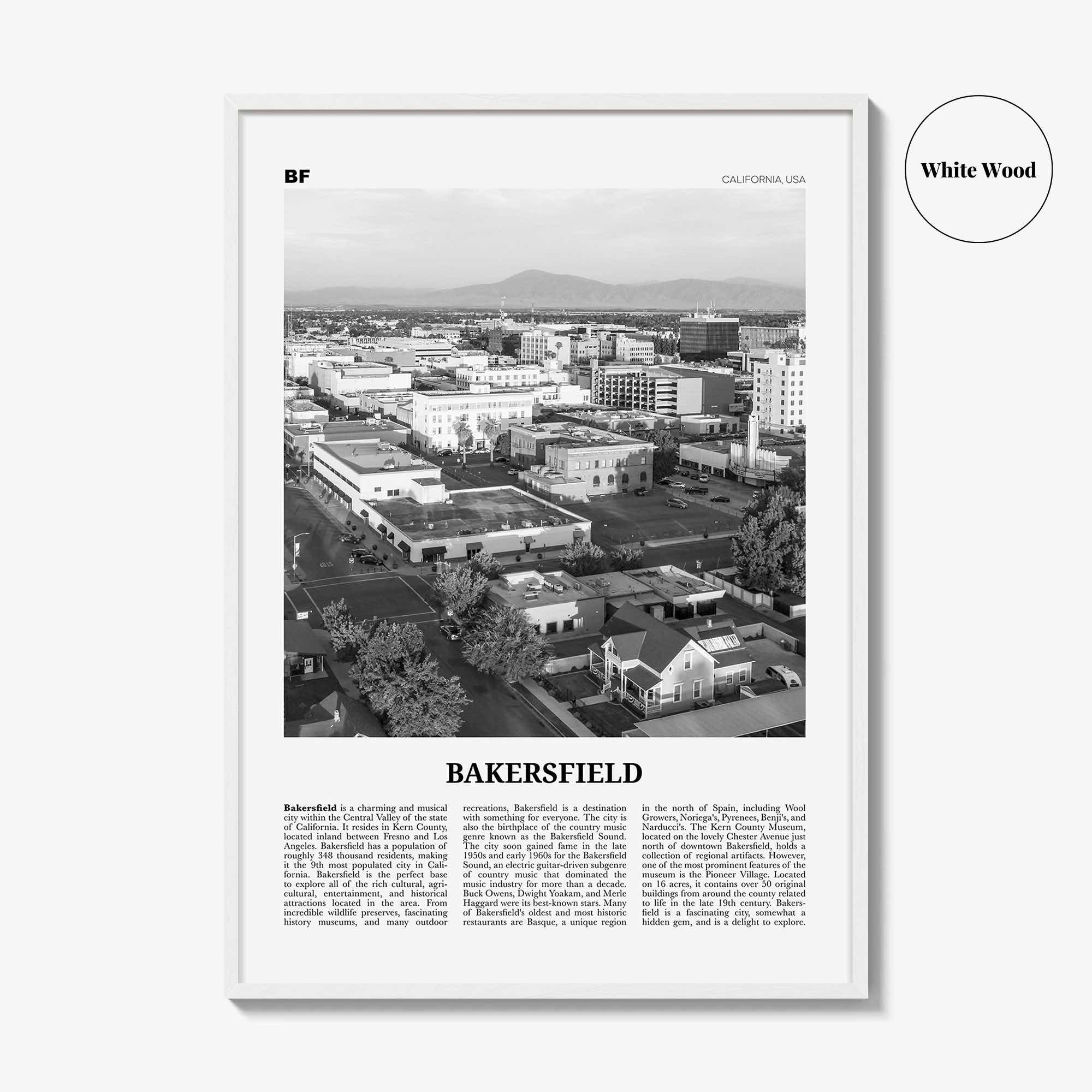 Bakersfield Print Black and White, Bakersfield Wall Art, Bakersfield Poster, Bakersfield Photo, Bakersfield Wall Decor, California, USA