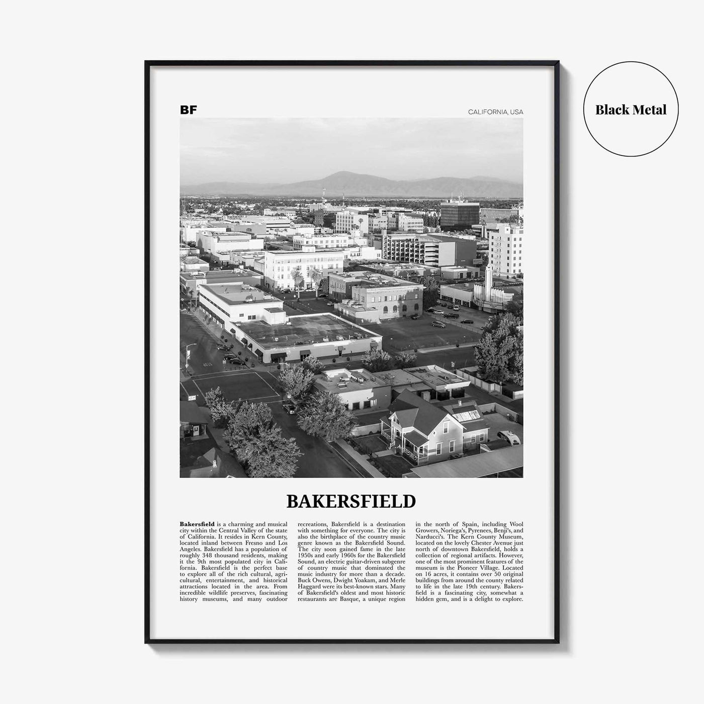 Bakersfield Print Black and White, Bakersfield Wall Art, Bakersfield Poster, Bakersfield Photo, Bakersfield Wall Decor, California, USA