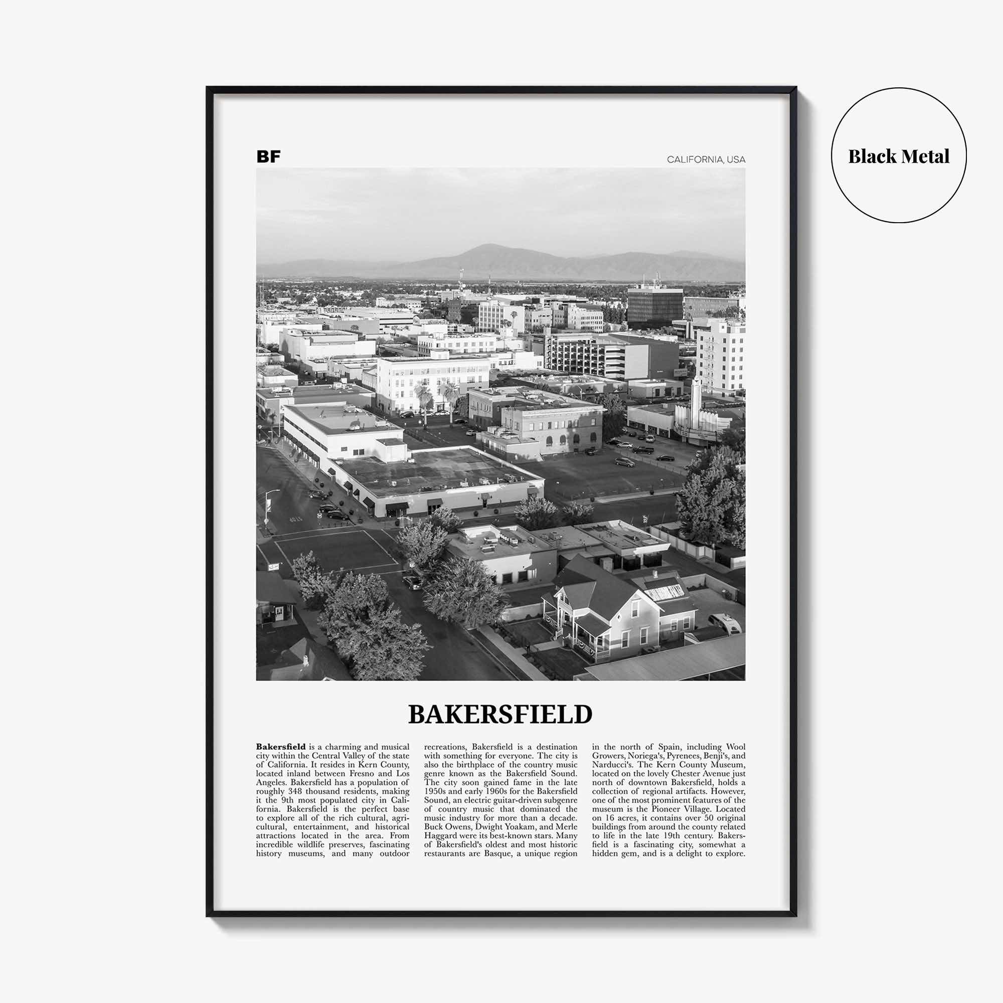 Bakersfield Print Black and White, Bakersfield Wall Art, Bakersfield Poster, Bakersfield Photo, Bakersfield Wall Decor, California, USA