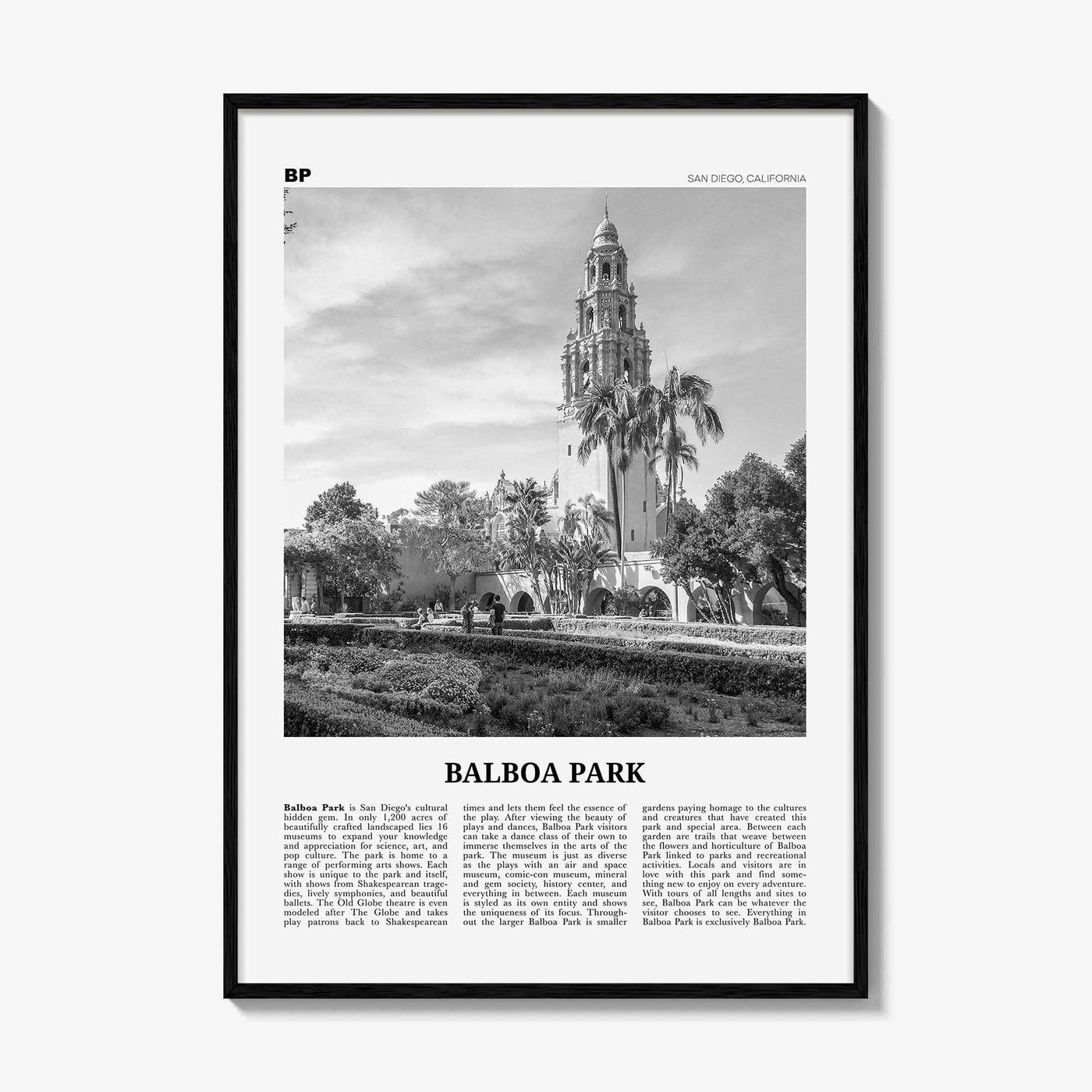 Balboa Park Print Black and White, Balboa Park Wall Art, Balboa Park Poster, Balboa Park Photo, Balboa Park Wall Décor, San Diego California