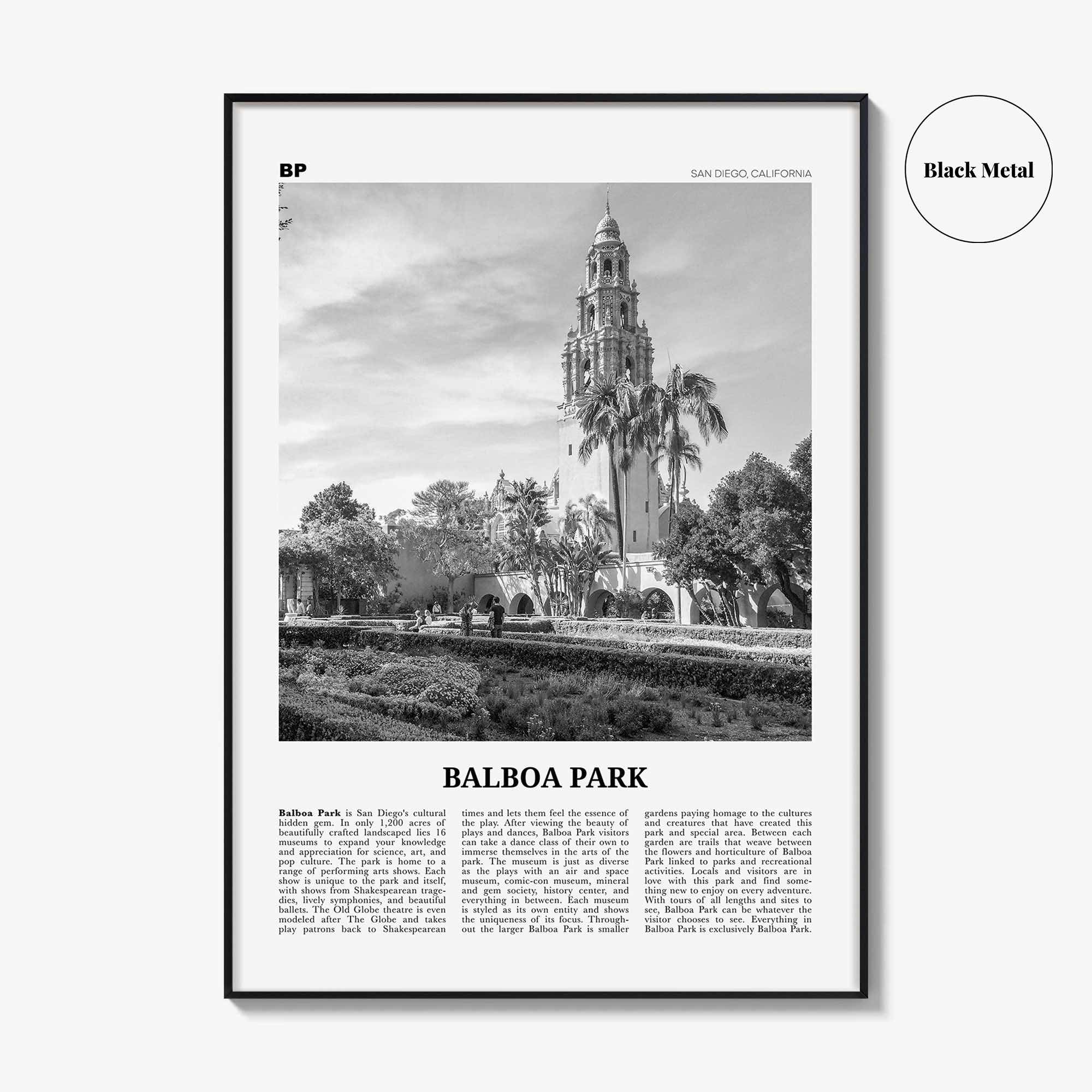 Balboa Park Print Black and White, Balboa Park Wall Art, Balboa Park Poster, Balboa Park Photo, Balboa Park Wall Décor, San Diego California