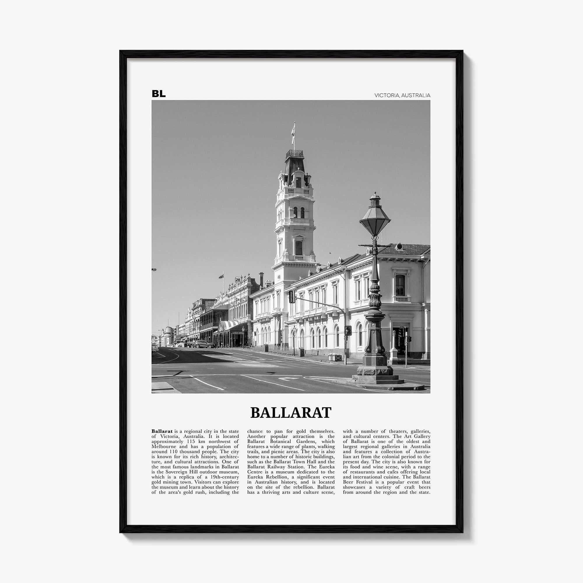 Ballarat Print Black and White, Ballarat Wall Art, Ballarat Poster, Ballarat Photo, Ballarat Wall Décor, Ballarat Map, Australia