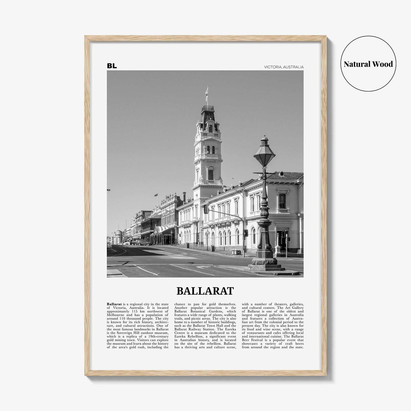 Ballarat Print Black and White, Ballarat Wall Art, Ballarat Poster, Ballarat Photo, Ballarat Wall Décor, Ballarat Map, Australia