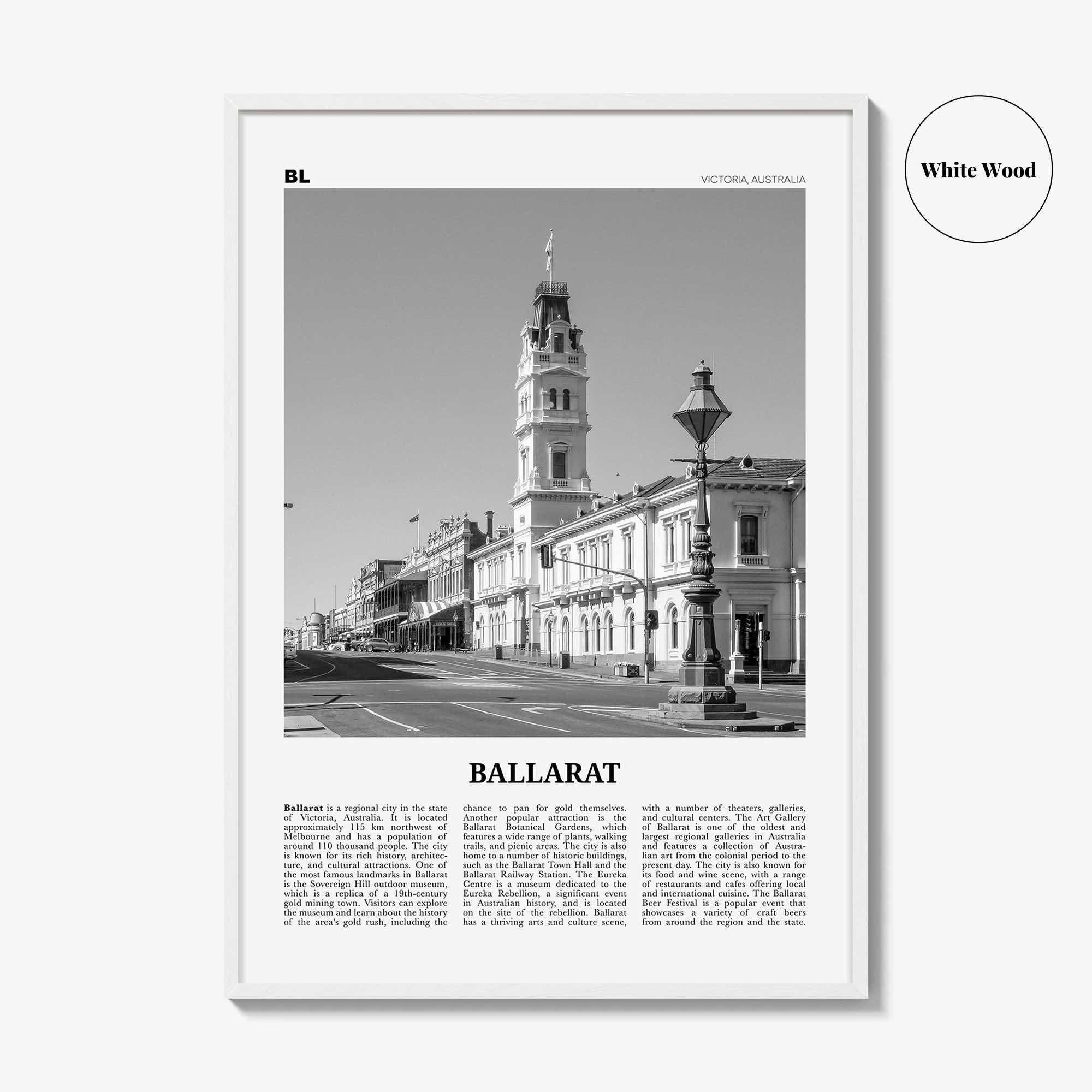 Ballarat Print Black and White, Ballarat Wall Art, Ballarat Poster, Ballarat Photo, Ballarat Wall Décor, Ballarat Map, Australia