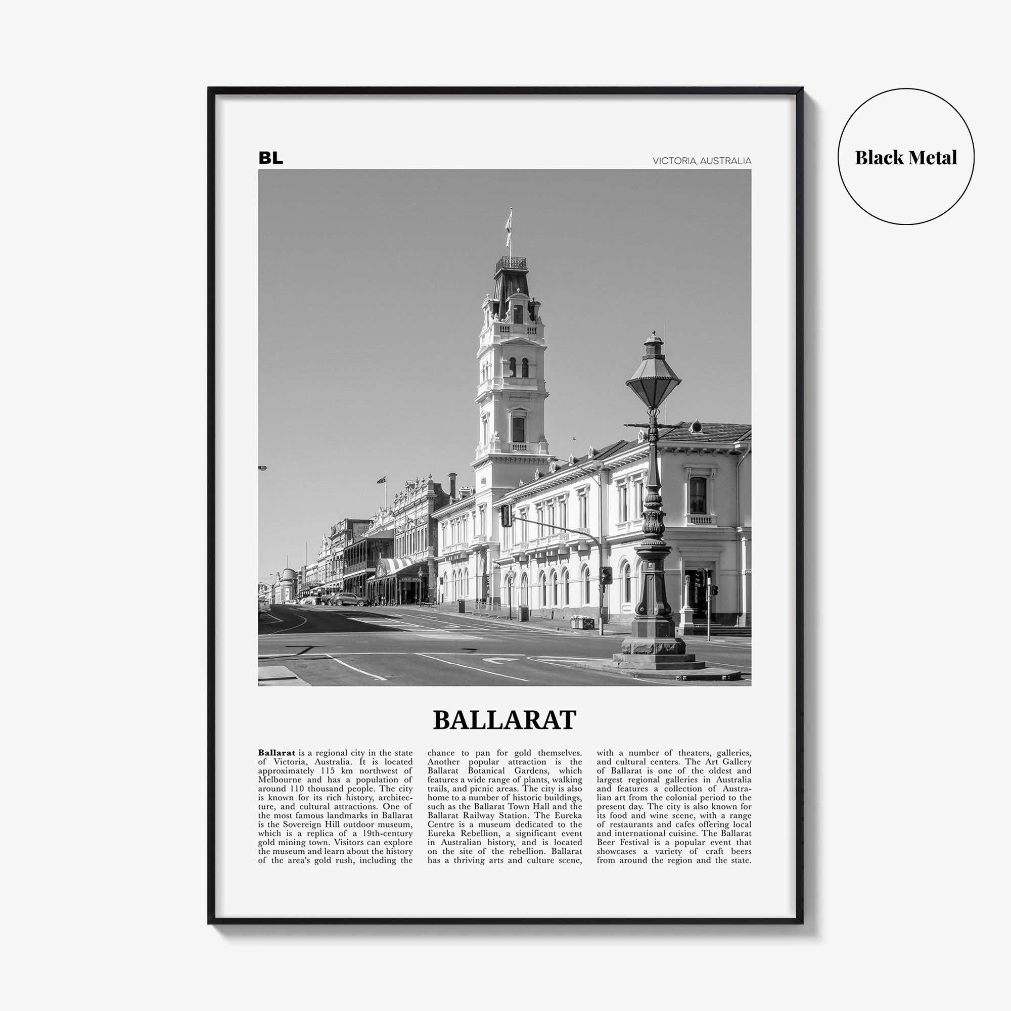 Ballarat Print Black and White, Ballarat Wall Art, Ballarat Poster, Ballarat Photo, Ballarat Wall Décor, Ballarat Map, Australia