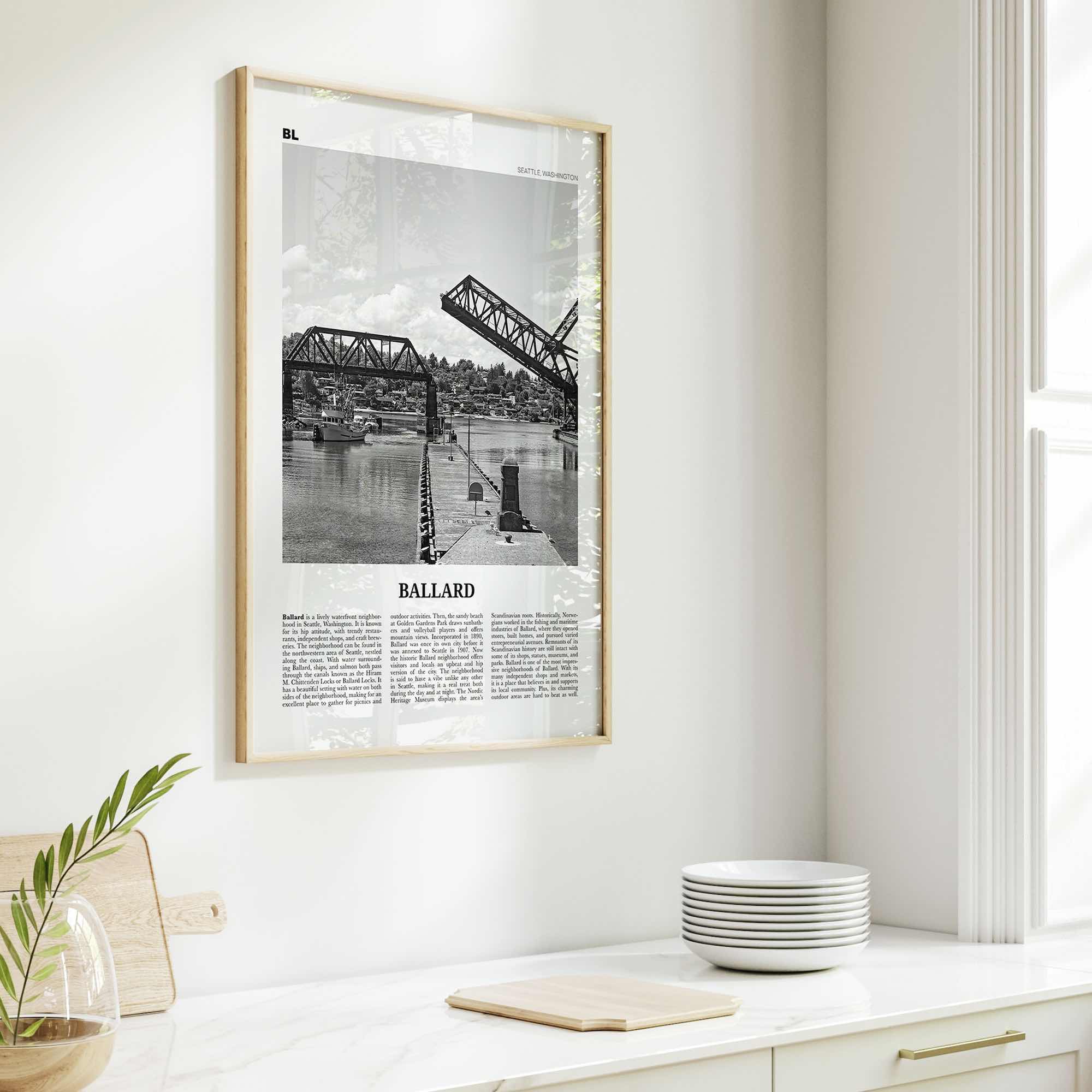 Ballard Print Black and White, Ballard Wall Art, Ballard Poster, Ballard Photo, Ballard Wall Décor, Ballard Map, Washington, USA