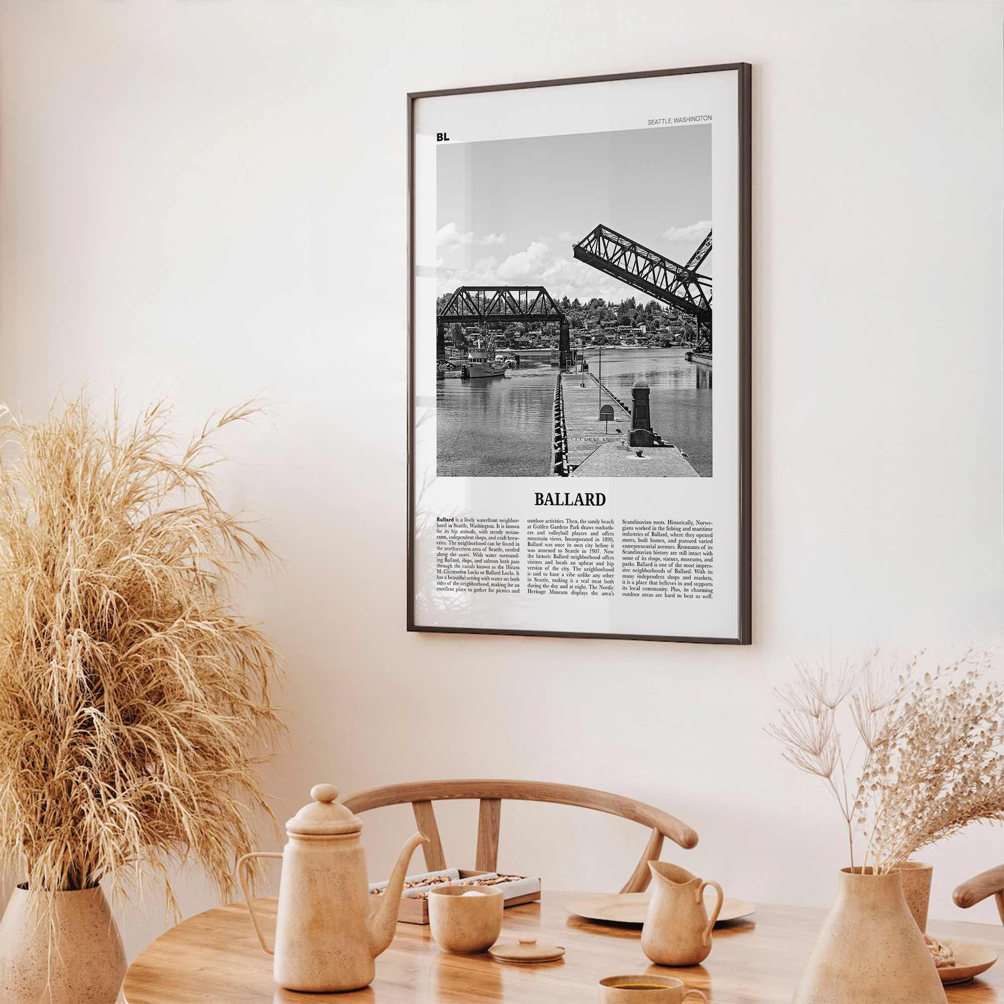 Ballard Print Black and White, Ballard Wall Art, Ballard Poster, Ballard Photo, Ballard Wall Décor, Ballard Map, Washington, USA