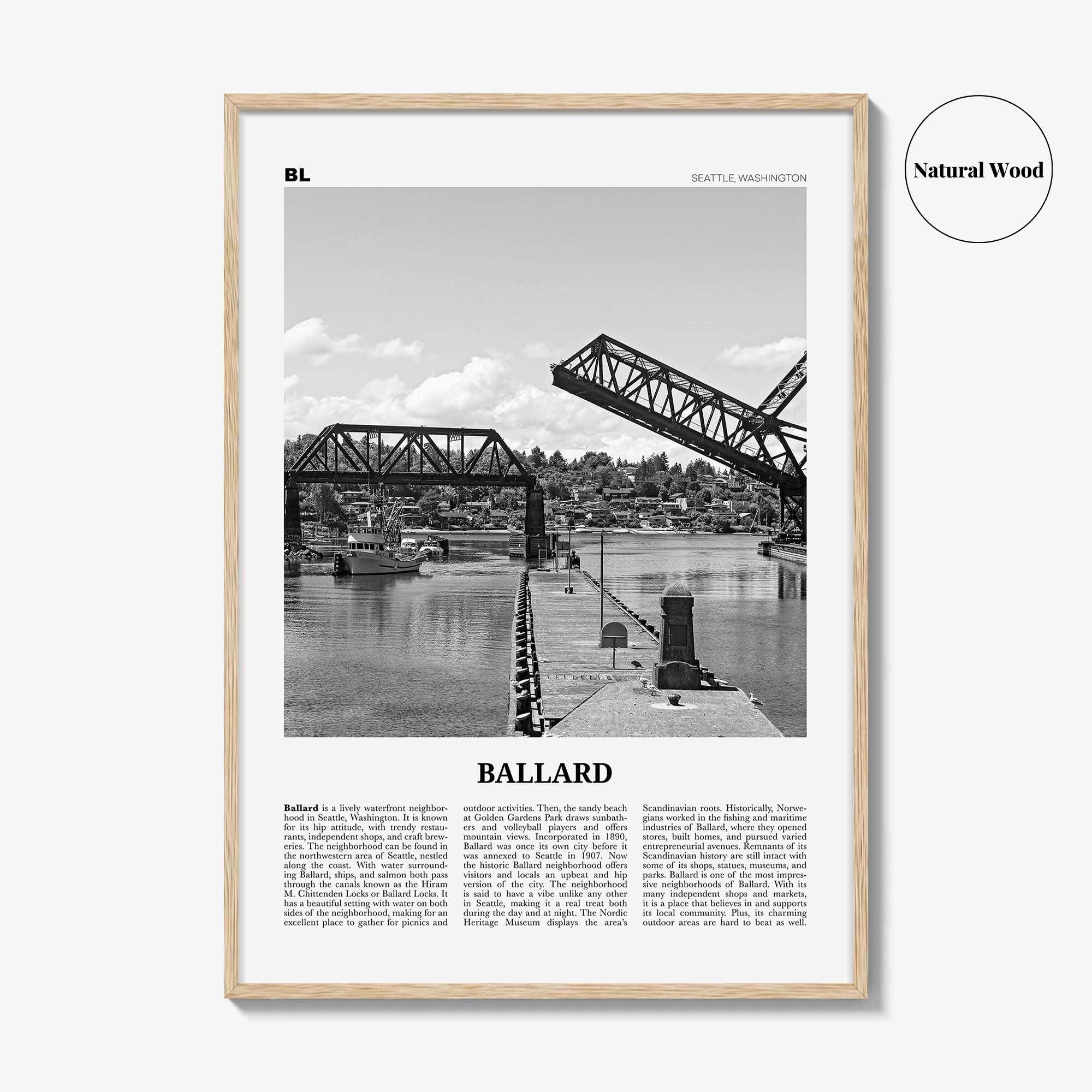 Ballard Print Black and White, Ballard Wall Art, Ballard Poster, Ballard Photo, Ballard Wall Décor, Ballard Map, Washington, USA